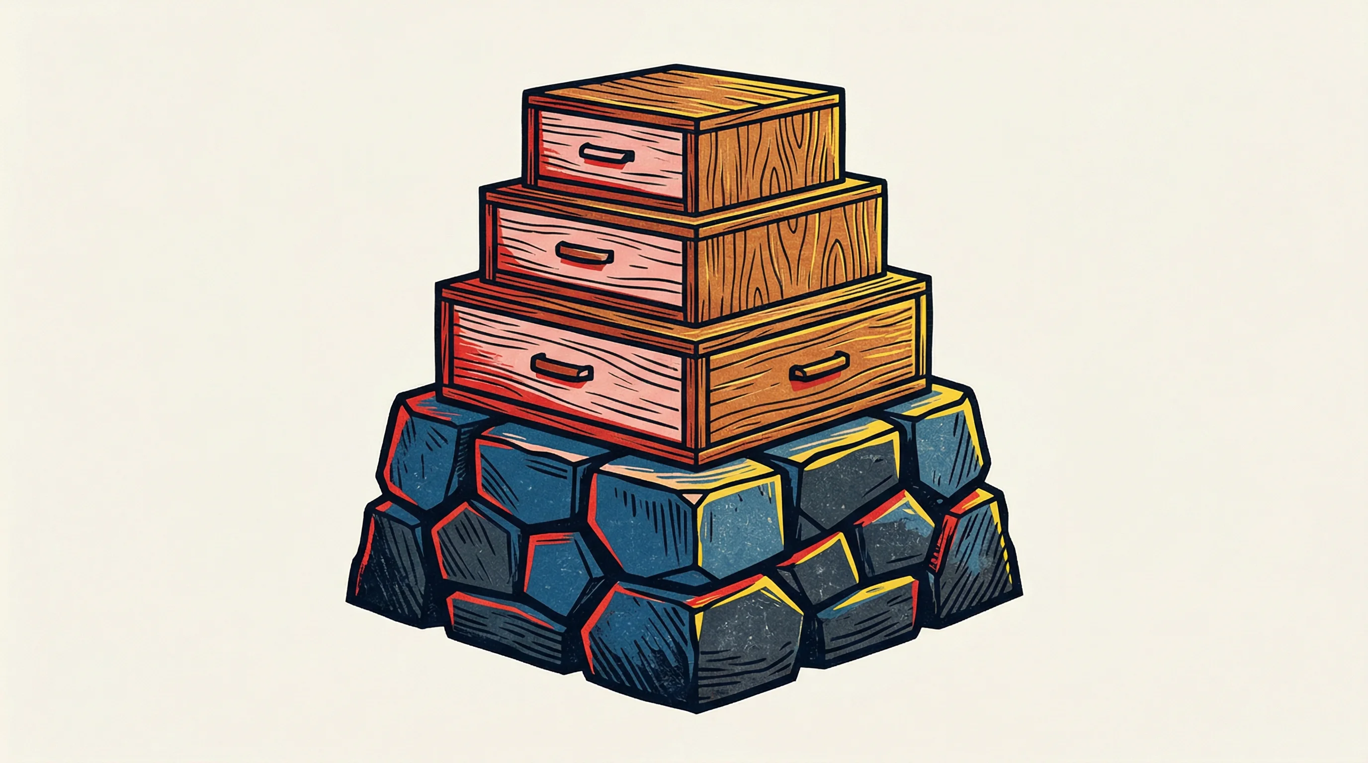 Digital illustration for article section "What It Means" in "Why Mintlify Ditched RAG for a Virtual Filesystem Architecture" - A conceptual and minimalist illustration of an elegant, tiered wooden filing cabinet resting seamles...