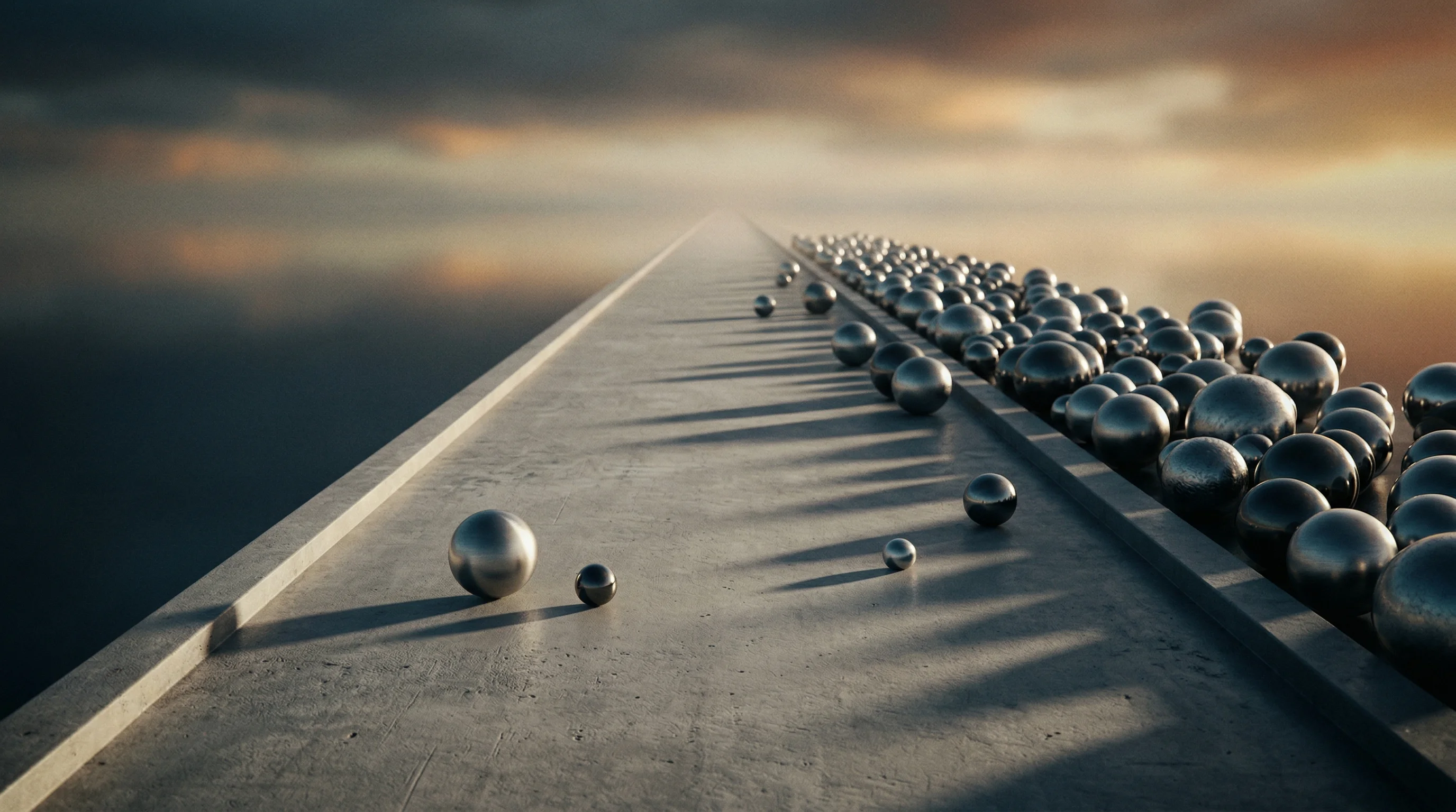 Digital illustration for article section "Room to Run, But Crowded" in "enclaive Raises €4.1M to Secure Cloud Data in Use with Zero Code" - A conceptual, minimalist scene featuring a vast, smooth architectural pathway stretching toward an e...