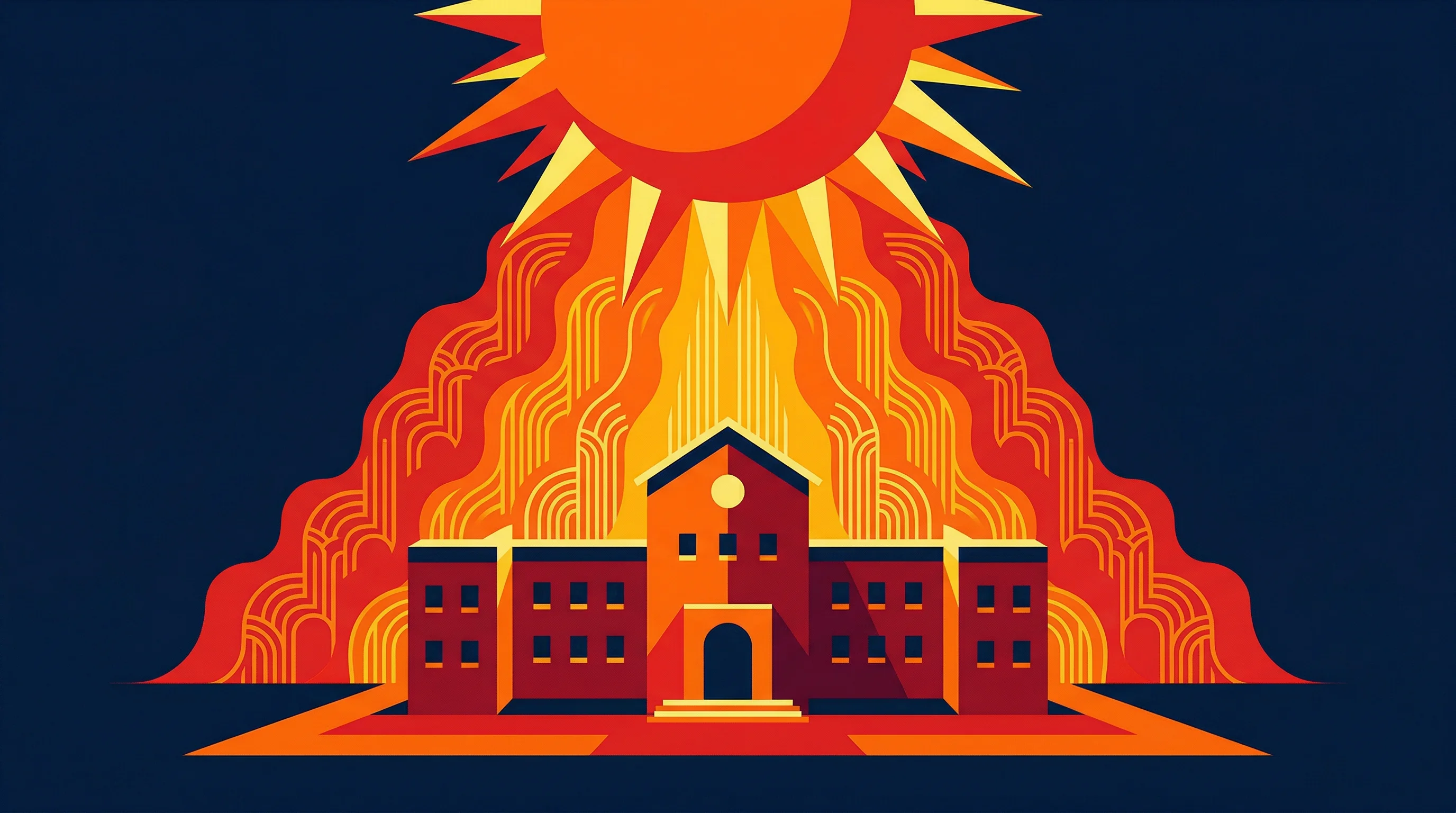 Digital illustration for article section "The Heat-Learning Link" in "$400M+ in Non-Dilutive Climate-Health Grants Founders Should Know" - A clean, minimalist, and conceptual illustration representing the impact of extreme urban heat on ed...