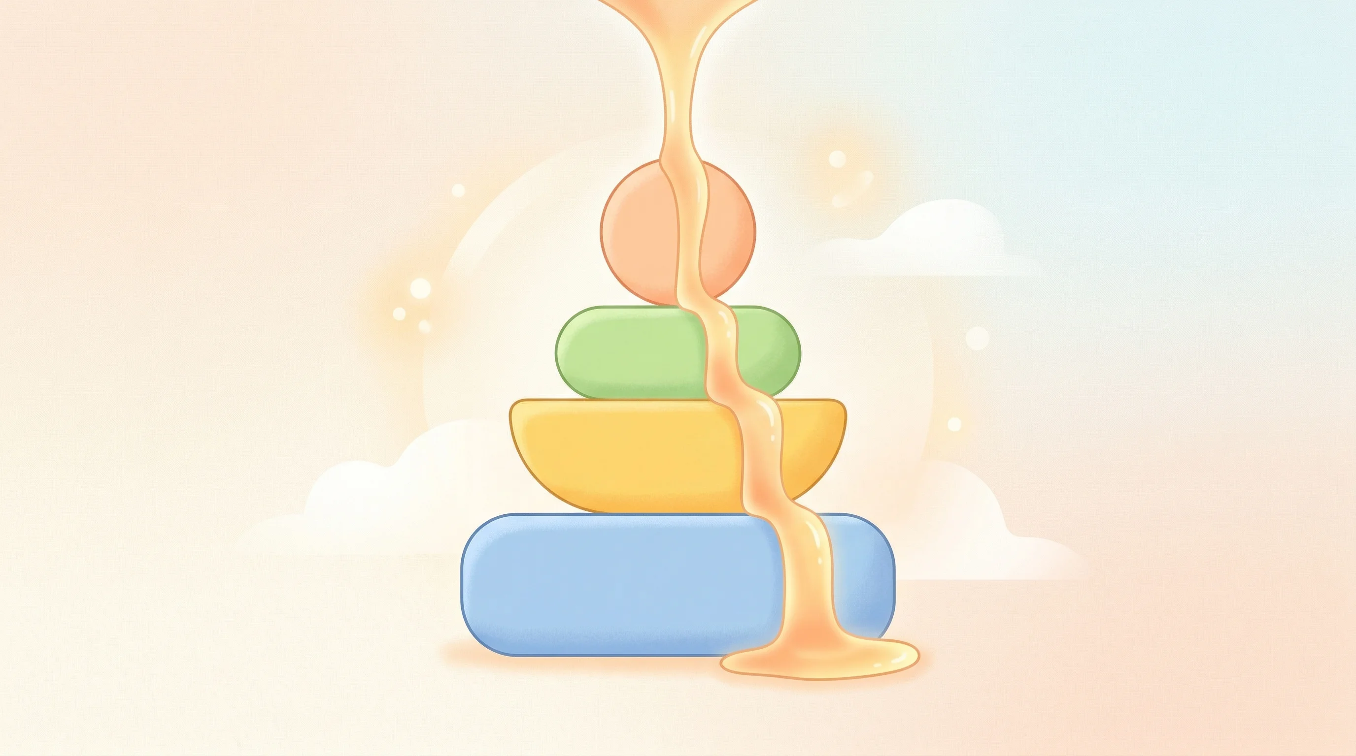 Digital illustration for article section "Down the Stack" in "YC W26 Signals Shift: Vertical AI Tools Dominate B2B Infrastructure" - A conceptual and minimalist illustration representing the flow of resources down foundational layers...