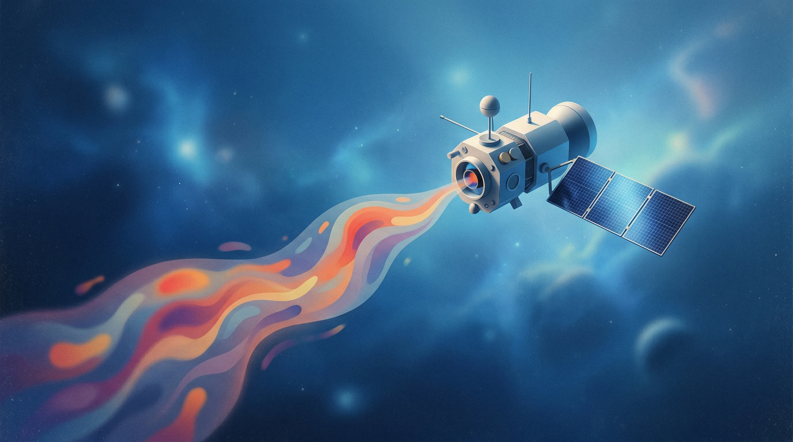 Digital illustration for article section "From Pilots to Pipeline" in "SatLeo Labs Raises $2.2M Seed for Thermal Satellite Climate Intel" - A clean, minimalist composition of a sleek, modern thermal satellite floating in a serene, abstract ...