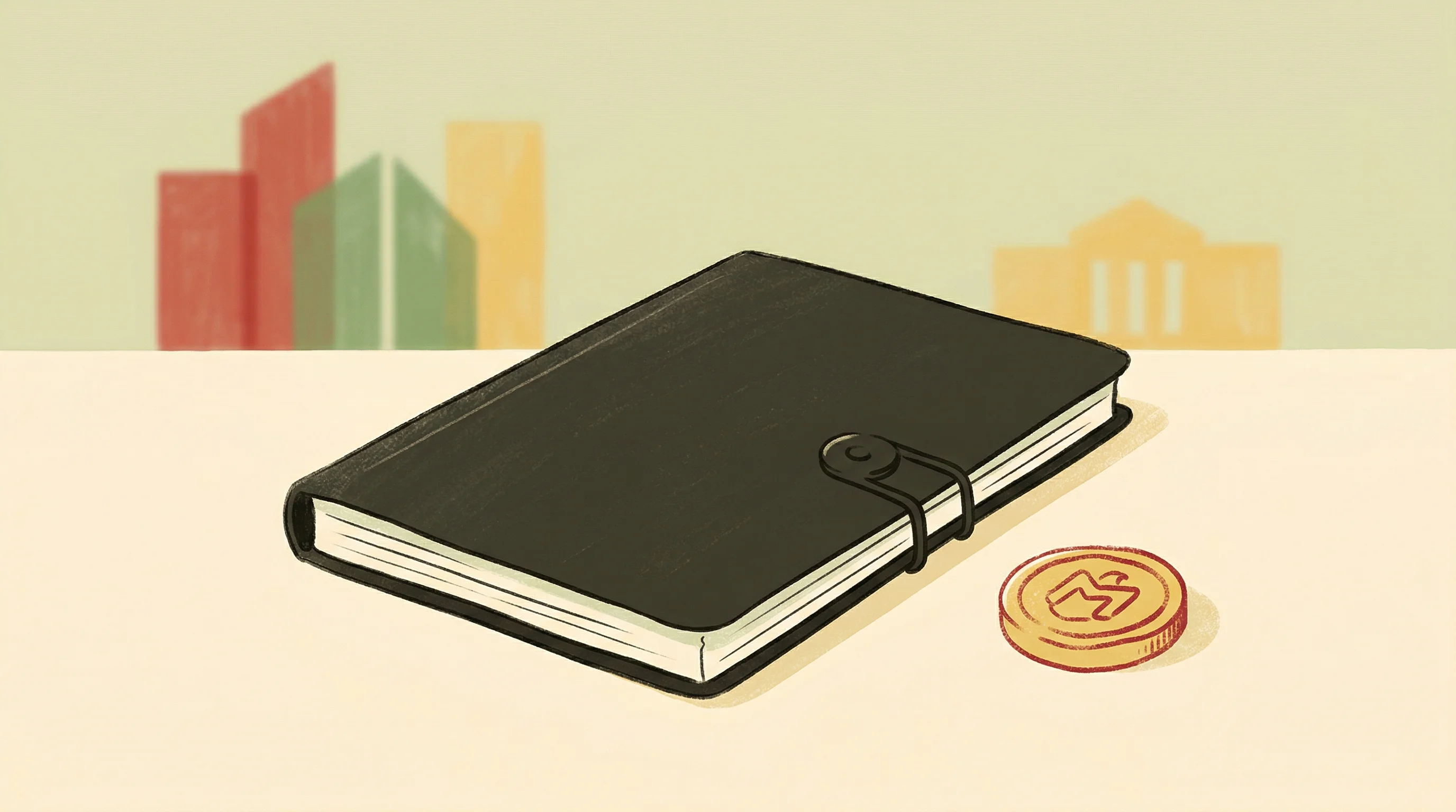 Digital illustration for article section "Traction in Unlikely Places" in "Conntour Lands $7M Seed in 72 Hours for AI Security Video Search" - A warm minimalist illustration of a closed, highly secure confidential dossier folder resting on a c...