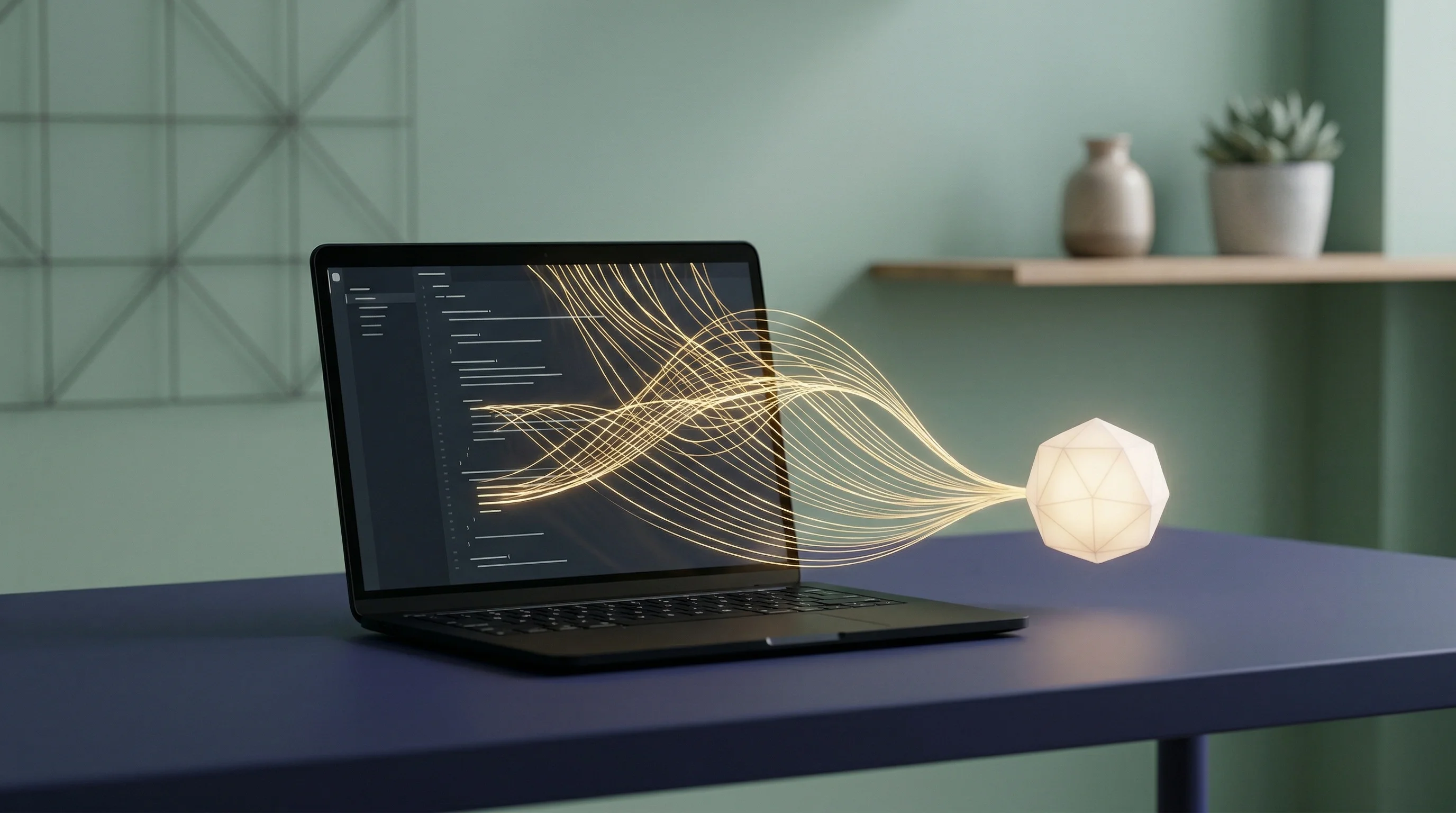 Digital illustration for article section "AI as Silent Partner" in "Solo Dev Ships GPU Building Game That Teaches Graphics Architecture" - A clean, minimalist conceptual visualization of an AI acting as a silent partner in a solo developer...