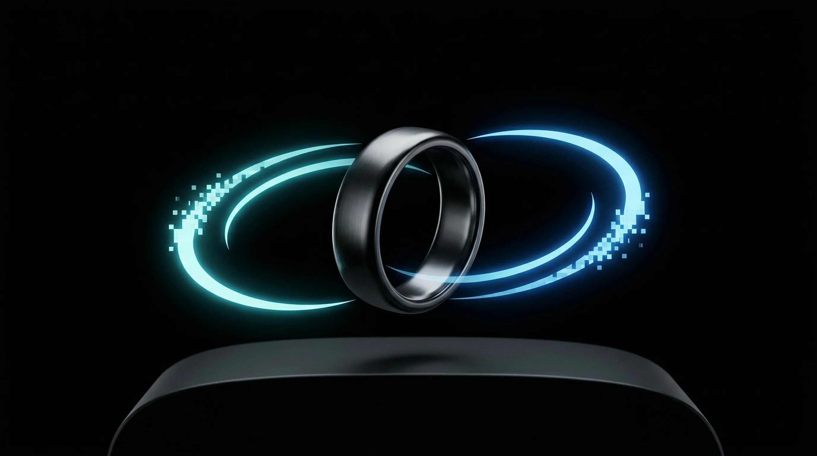 Digital illustration for article section "The Hard Part Starts Now" in "Muse Wearables Brings NFC Payments to Smart Rings via NPCI Partnership" - A sleek, modern smart ring hovering centrally in a minimalist composition, representing the launch o...