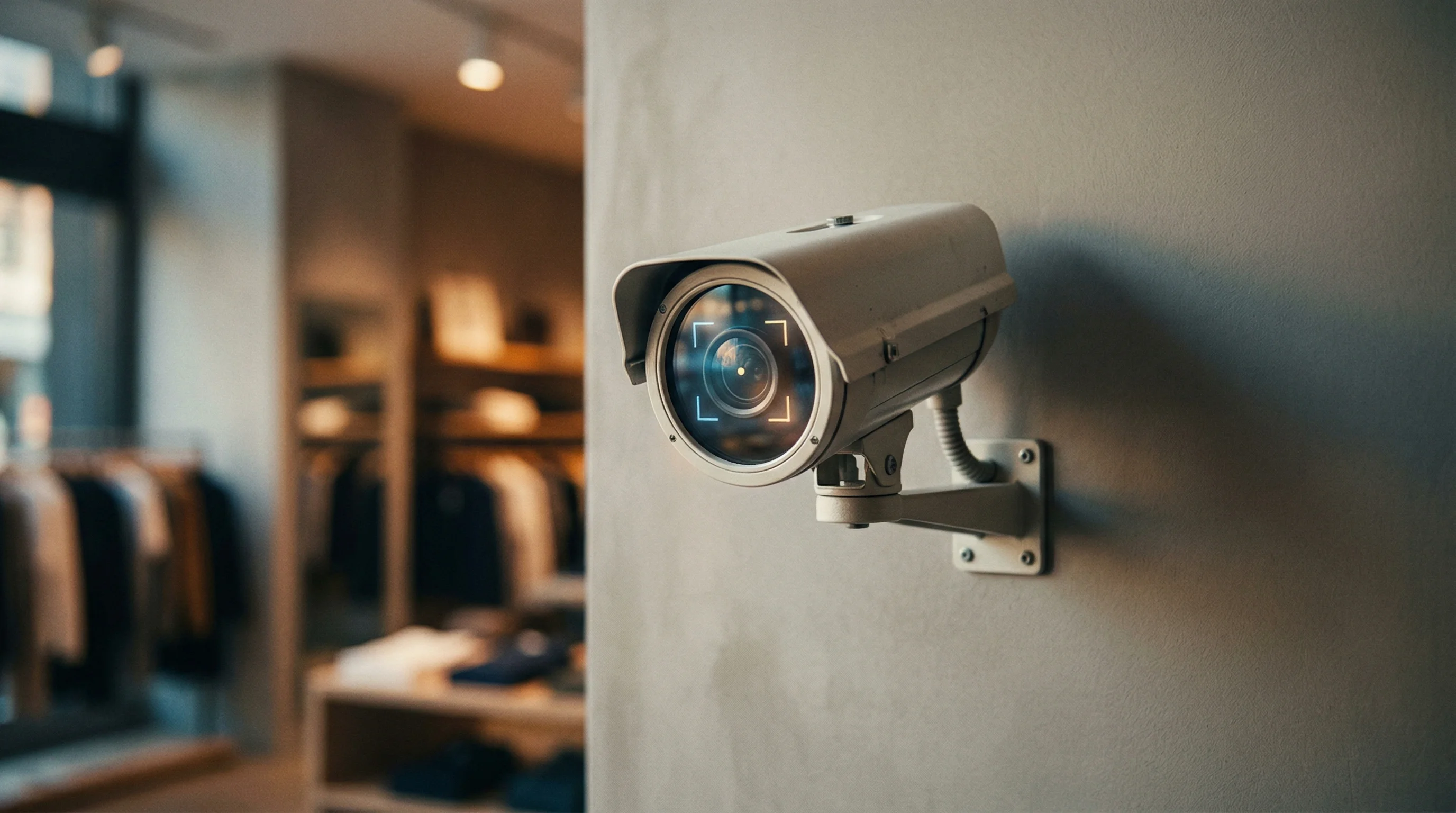 Digital illustration for article section "Not Everything Is Digital" in "YC Winter 2026: AI Security Startups Dominate Demo Day Investor Pitch" - A sleek, minimal composition focusing on a classic, physical CCTV security camera mounted against a ...