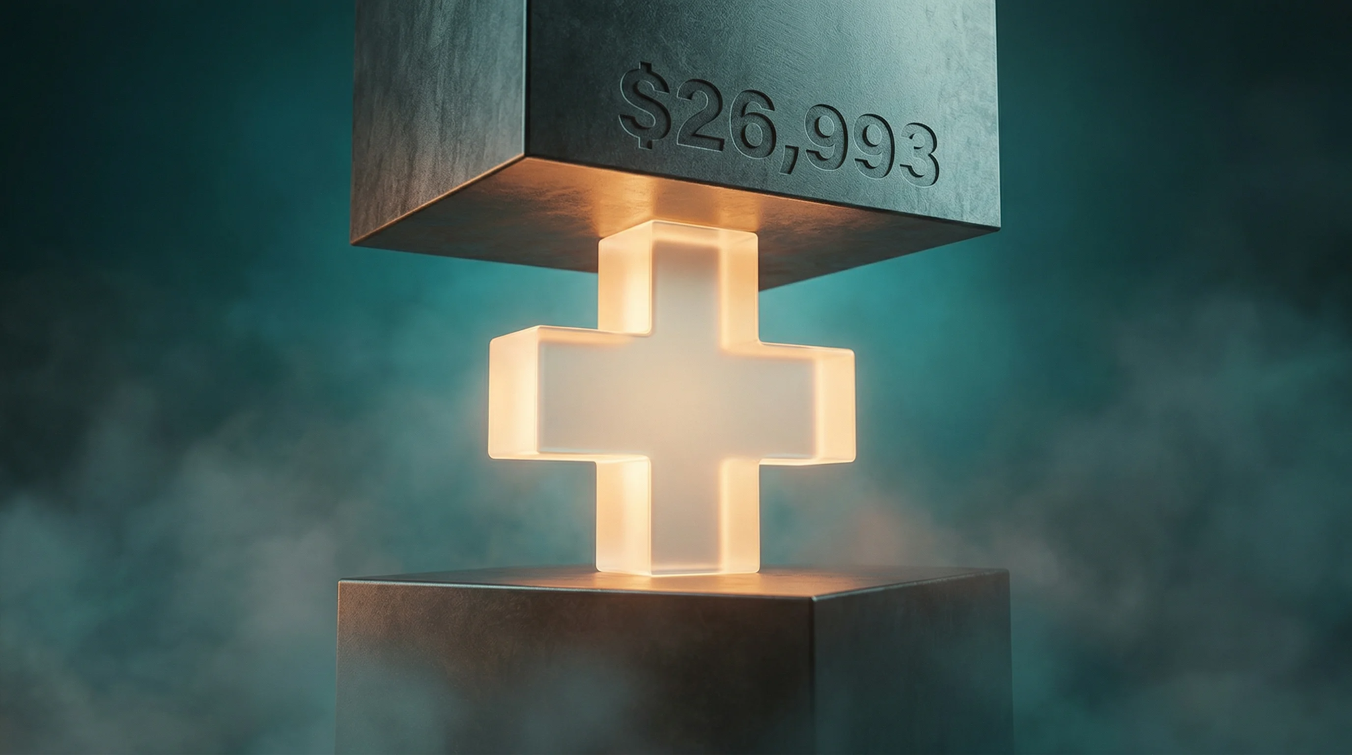 Digital illustration for article section "The Cost Squeeze Tightens" in "Yuzu Health Banks $35M to Modernize Broken Insurance Plan Tech" - A conceptual, modern, and minimalist composition representing the tightening squeeze of rising emplo...