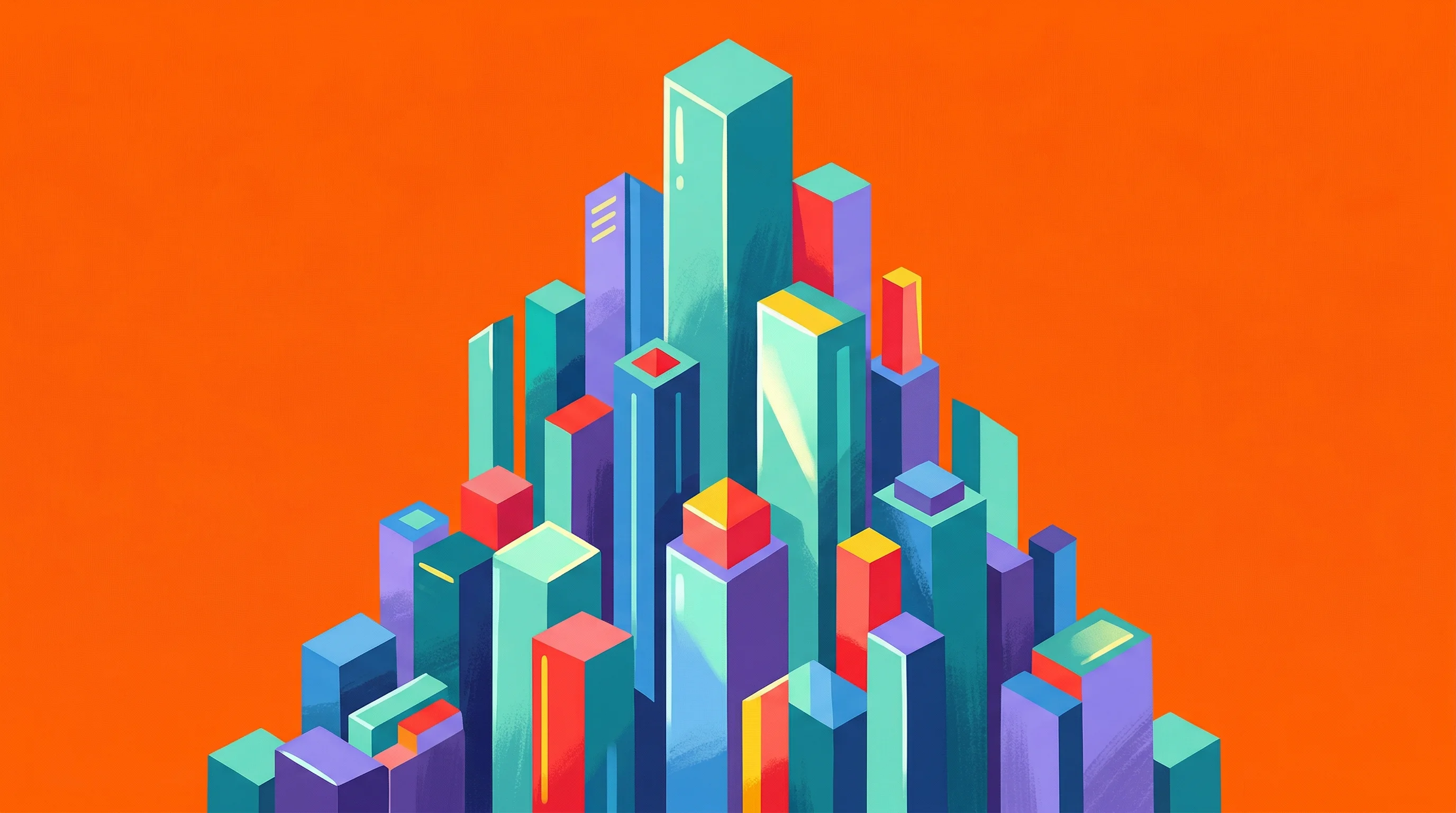Digital illustration for article section "The Infrastructure Arms Race" in "ARO Network Raises $5M for Decentralized AI Edge Cloud Platform" - A dynamic, stylized illustration of monumental, rising architectural blocks representing the rapid e...