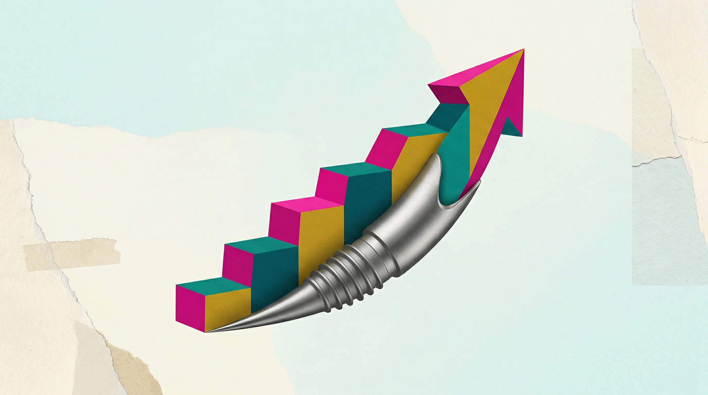 Digital illustration for article section "A Crowded, Growing Market" in "French Medtech KERVALION Raises €618K for 3D-Printed Bone Grafts" - A clean, minimalist conceptual image representing a rapidly growing dental market, featuring a sleek...