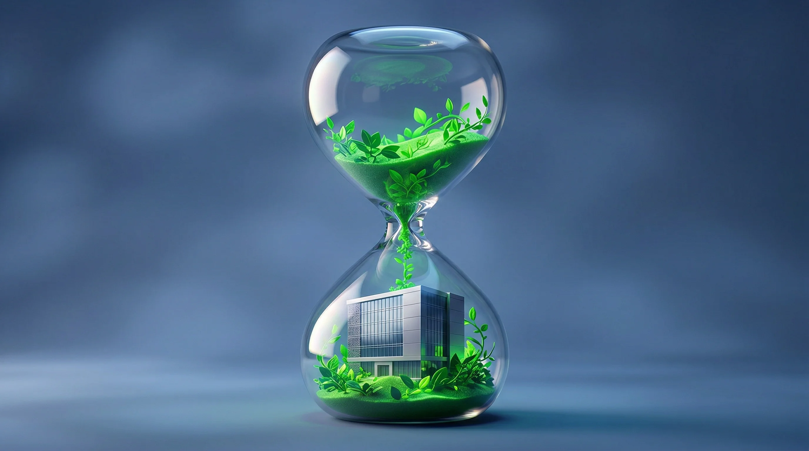 Digital illustration for article section "Regulatory Tailwinds (and Complications)" in "SCorp-io Raises €5M to Automate Building Energy Management with AI" - A hyper-realistic 3D animated style illustration of a single, stylized modern European commercial bu...
