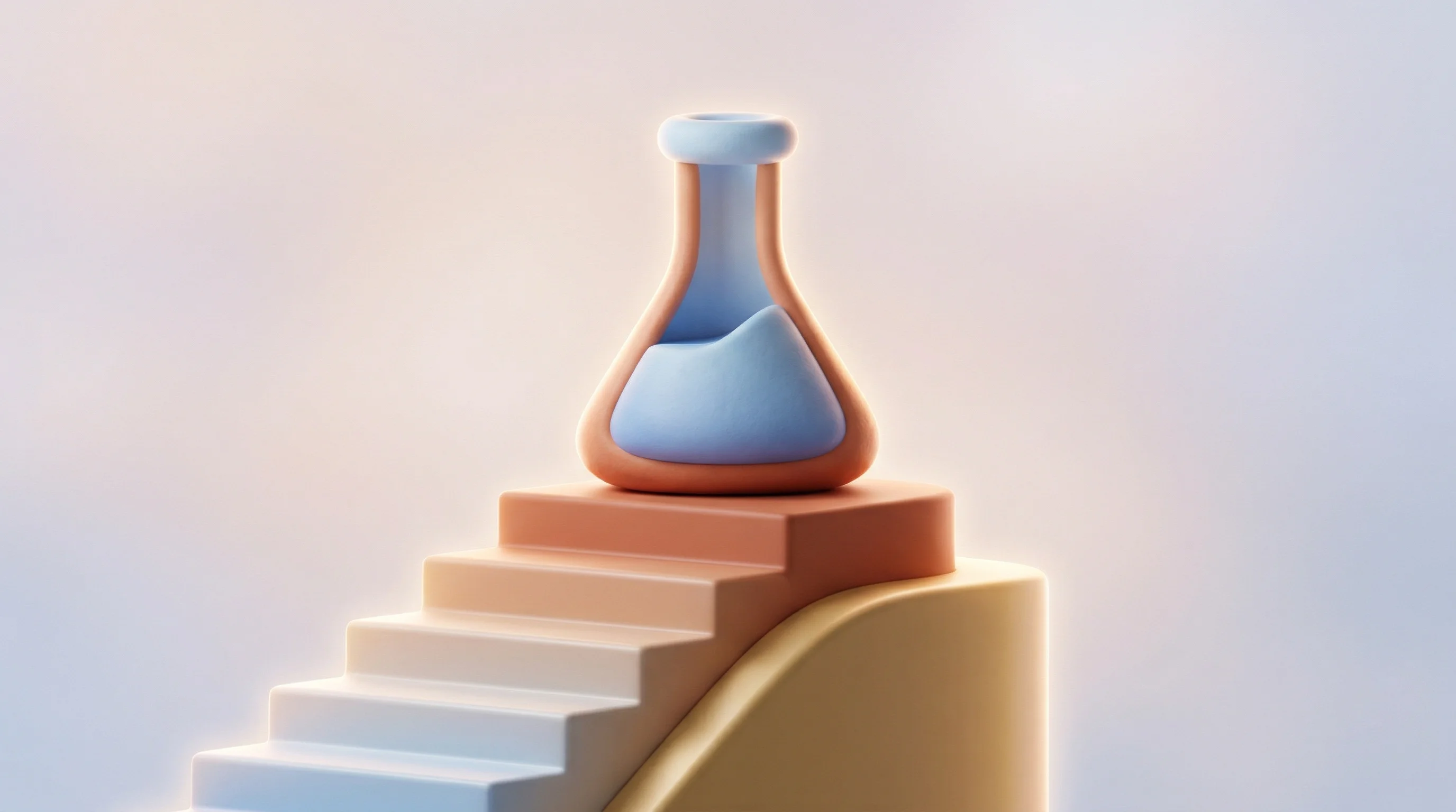 Digital illustration for article section "A Founder Steps Aside" in "BioLattice Raises $1.25M to Tackle Corneal Blindness Crisis" - A clean, minimal 3D conceptual composition representing a leadership transition in an early-stage bi...