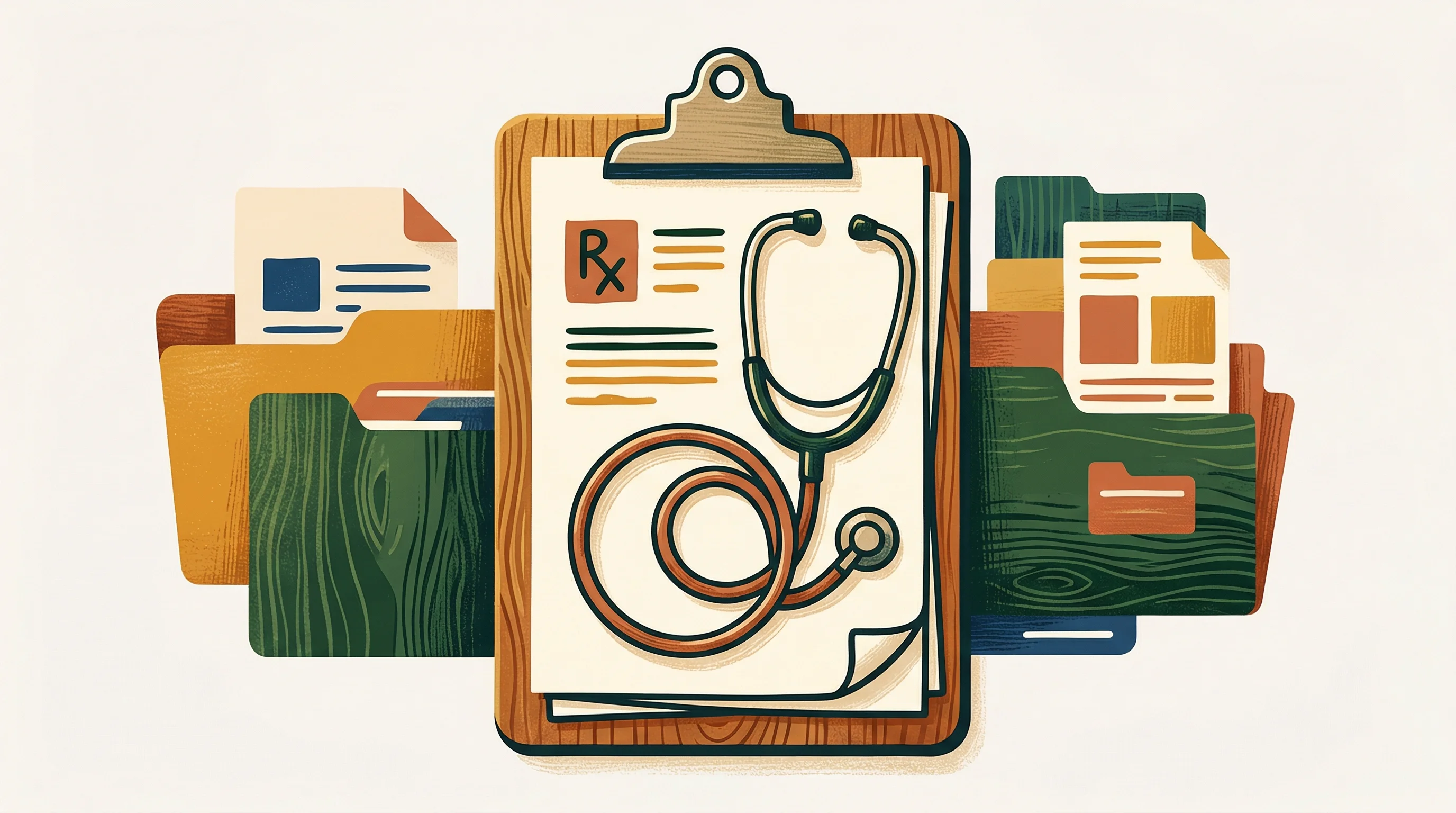 Digital illustration for article section "Where It's Actually Working" in "Why Startup Founders Are Ditching Keyboards for Voice & Vision AI" - A conceptual, minimalist illustration representing the easing of healthcare documentation burdens, f...