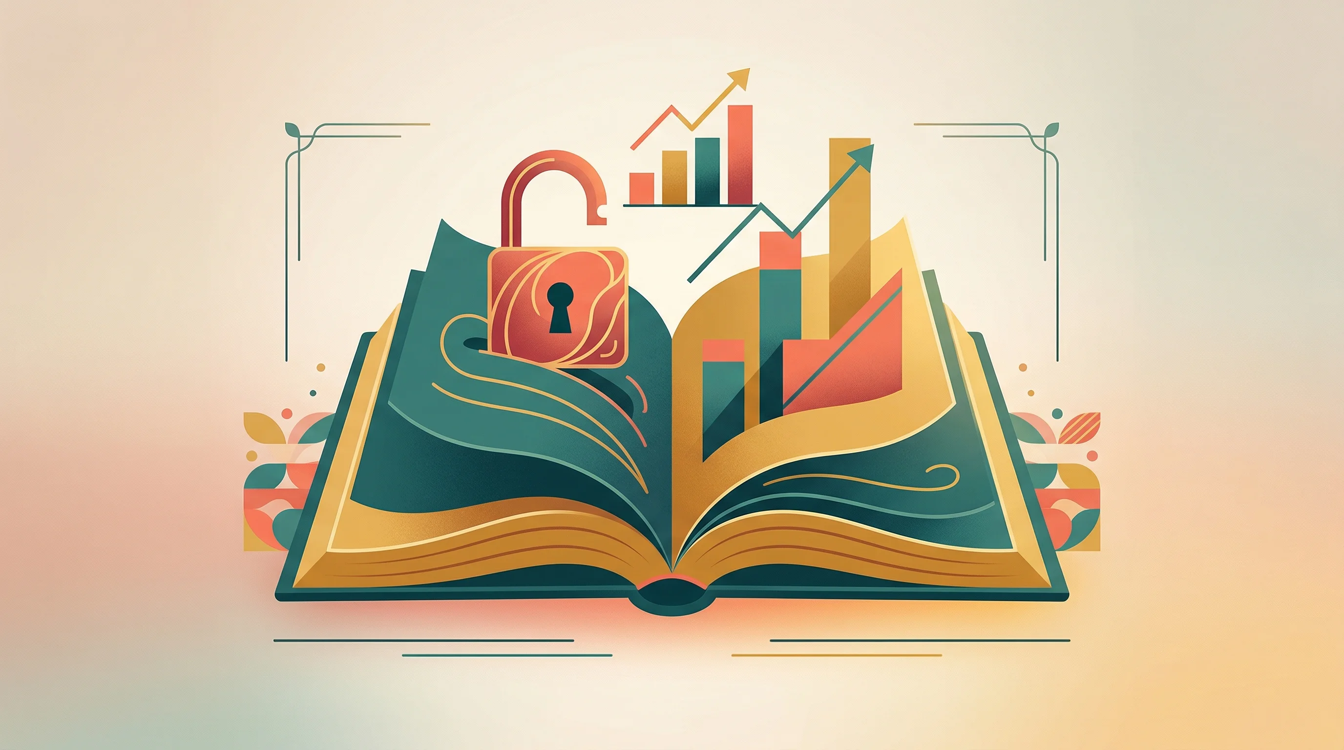 Digital illustration for article section "Educational Ambitions" in "StrikeRates Launches Free Platform to Demystify Startup Equity Markets" - A clean, minimalist conceptual illustration of a stylized open guidebook representing financial educ...