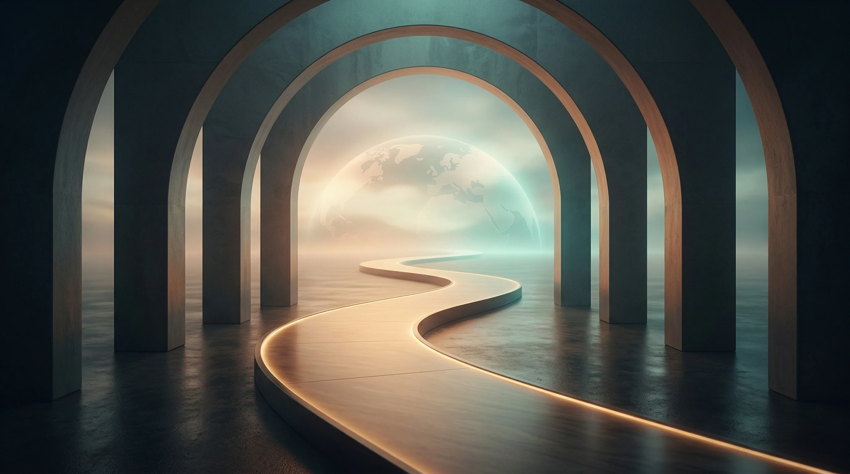 Digital illustration for article section "What Comes Next" in "Kira Financial AI Merges Banking Rails and Stablecoins for B2B Payments" - A clean, minimal, and conceptual composition representing global financial expansion and secure cros...