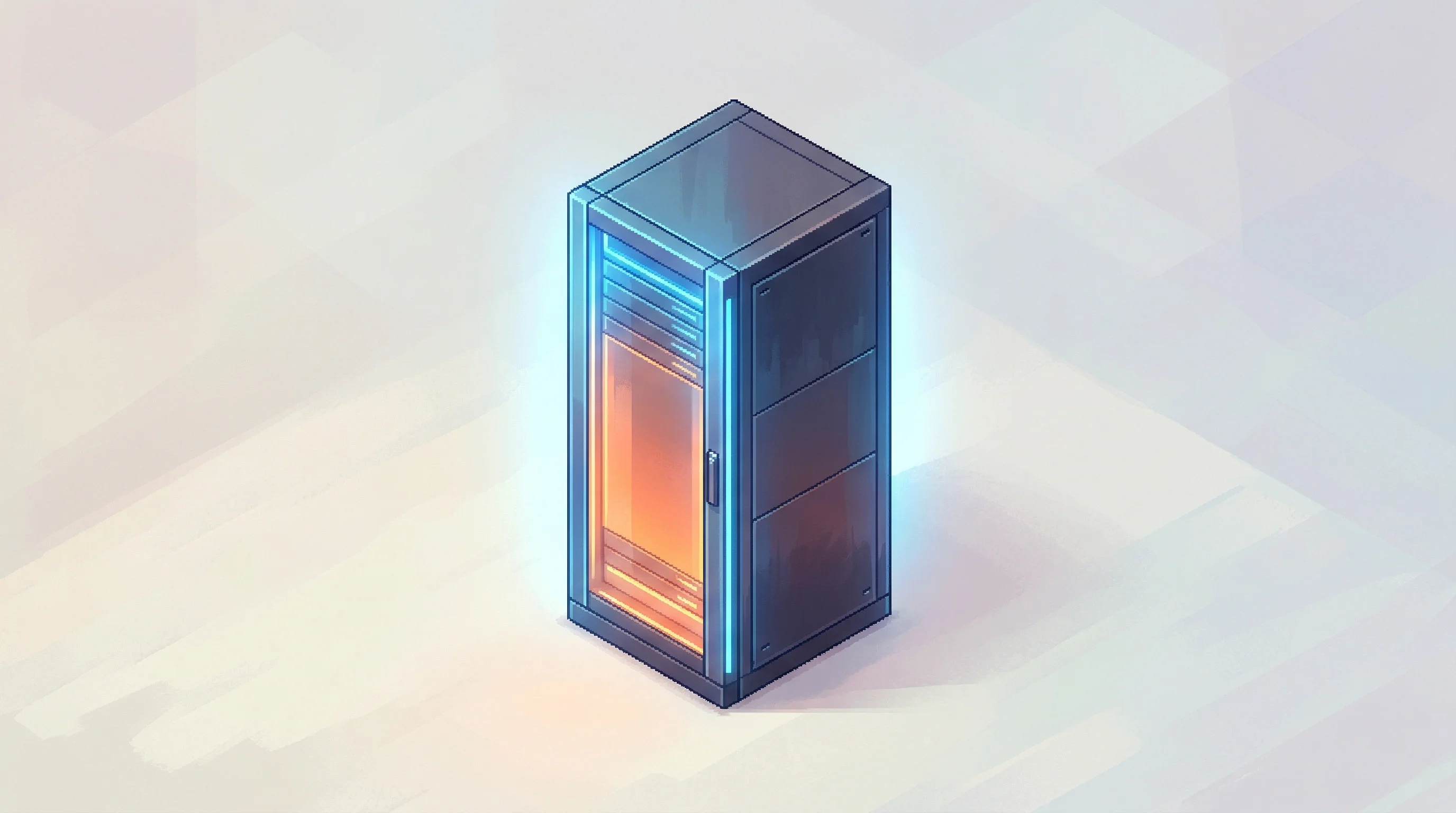 Digital illustration for article section "Content Section 3" in "Niv-AI Raises $12M to Unlock 30% Stranded Power in AI Data Centers" - A sleek, minimalist isometric visualization of a state-of-the-art AI server rack representing next-g...