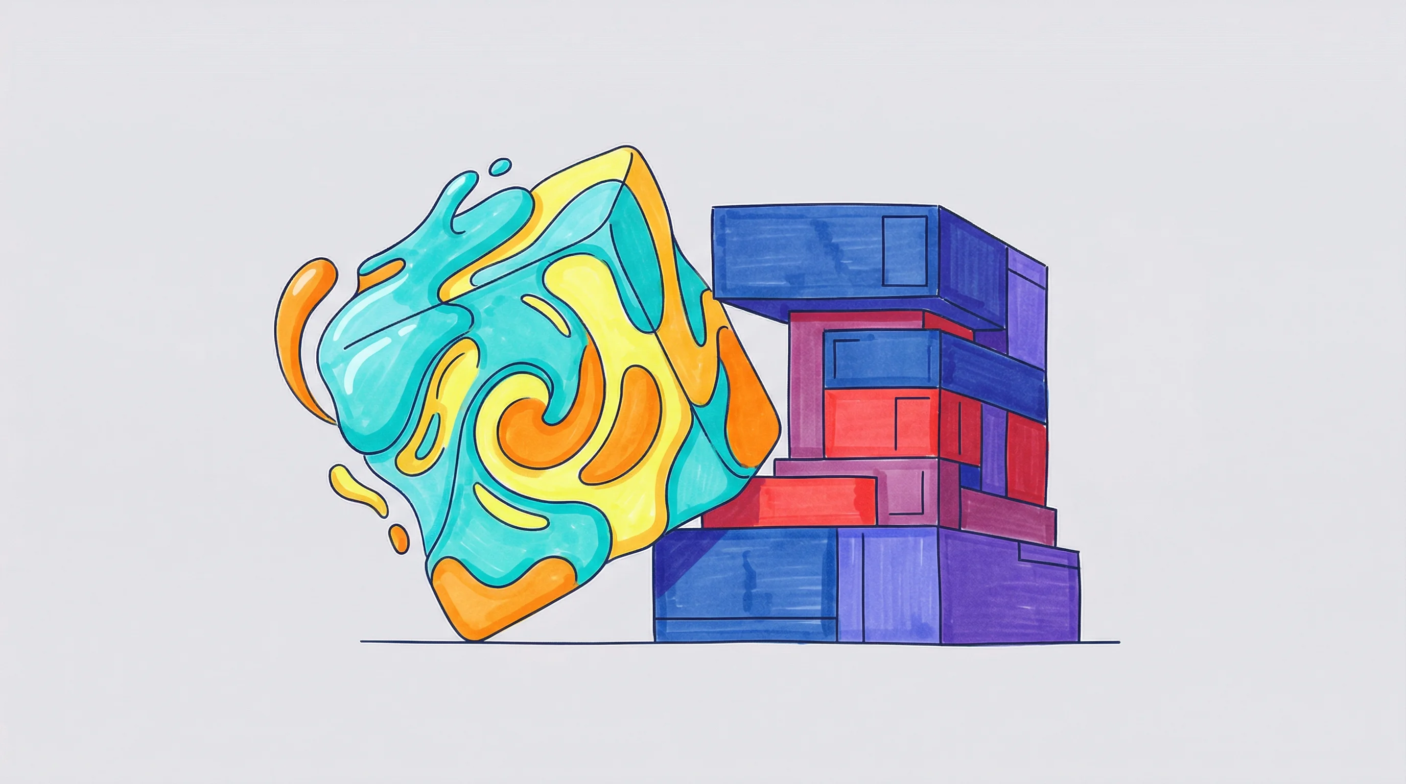 Digital illustration for article section "Architectural Mismatch" in "Why Developers Are Ditching Next.js for Faster Build Times" - A conceptual, minimal illustration of an architectural mismatch, featuring two large, distinct geome...