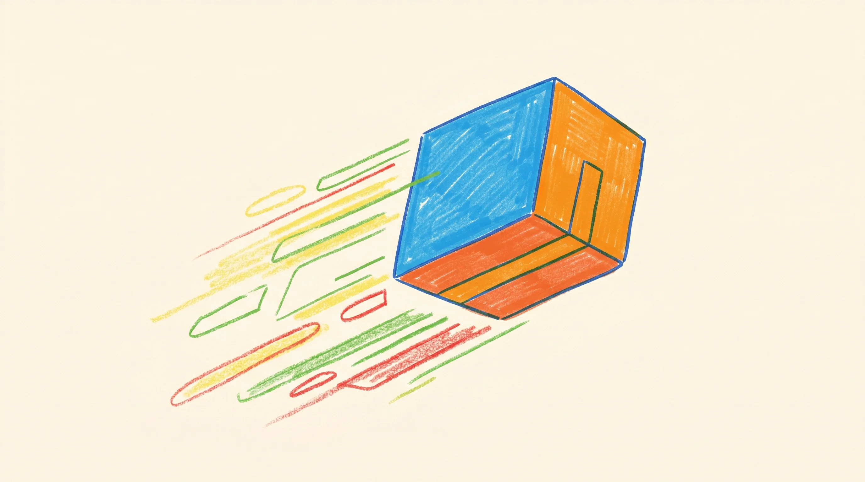 Digital illustration for article section "Next.js Isn't Standing Still" in "Why Developers Are Ditching Next.js for Faster Build Times" - A minimalist, conceptual illustration of a stylized geometric block moving rapidly forward, leaving ...
