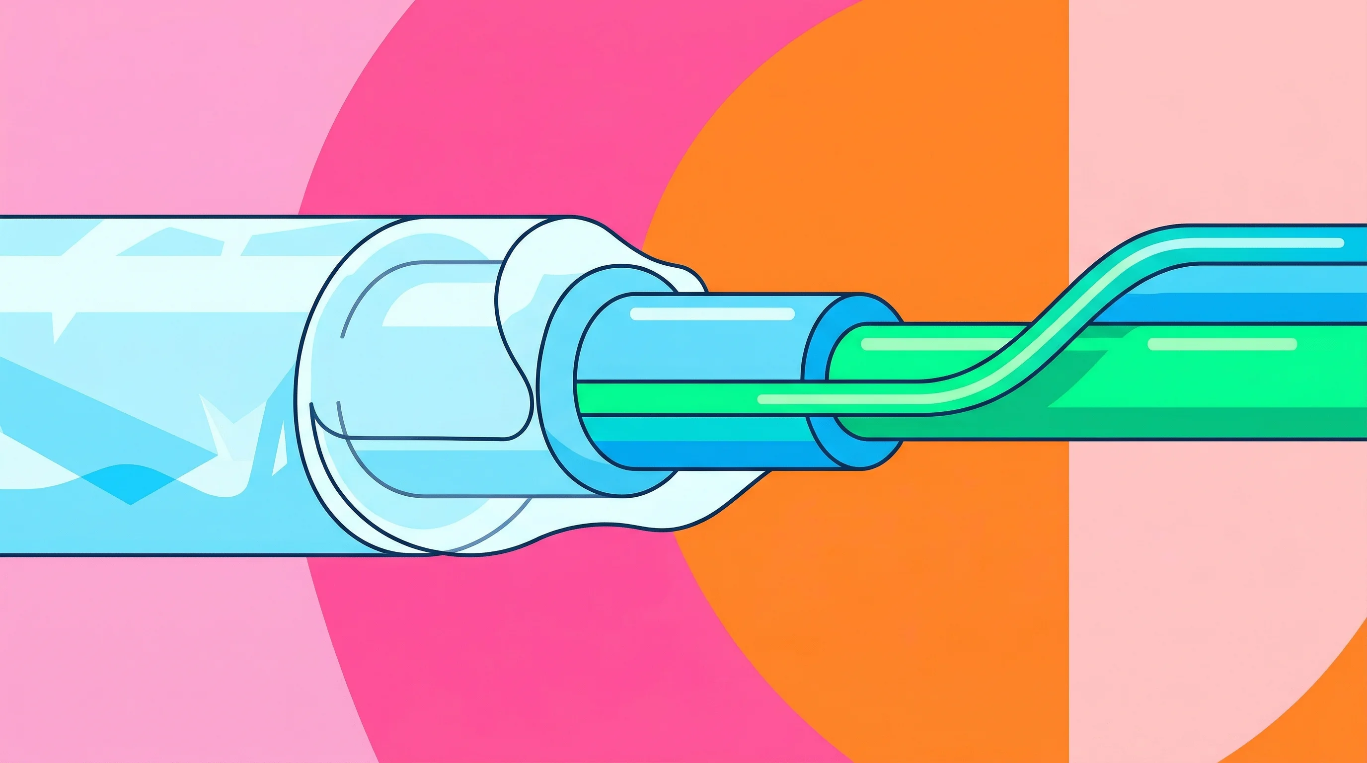 Digital illustration for article section "Europe's Energy Sovereignty Play" in "Subra Raises €40M Series A, Acquires THEVA to Scale Superconductors" - A bold, minimalist geometric illustration of a sleek, modern superconductor cable smoothly transmitt...