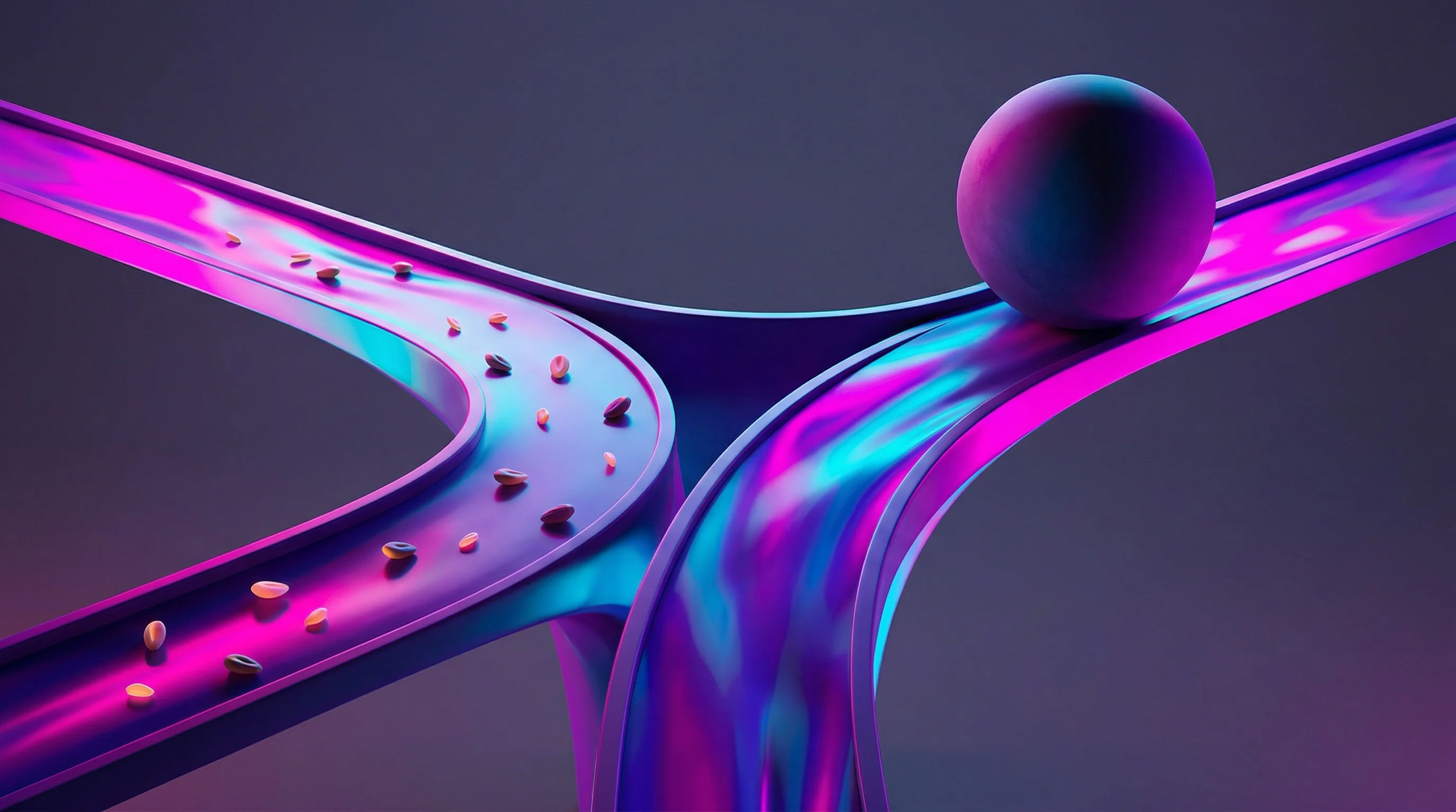 Digital illustration for article section "Launching Into Chaos" in "Boxsy's AI Co-Pilot Tackles the Fundraising Grind for Founders" - A clean, minimalist conceptual image featuring an abstract, modern architectural bridge spanning acr...