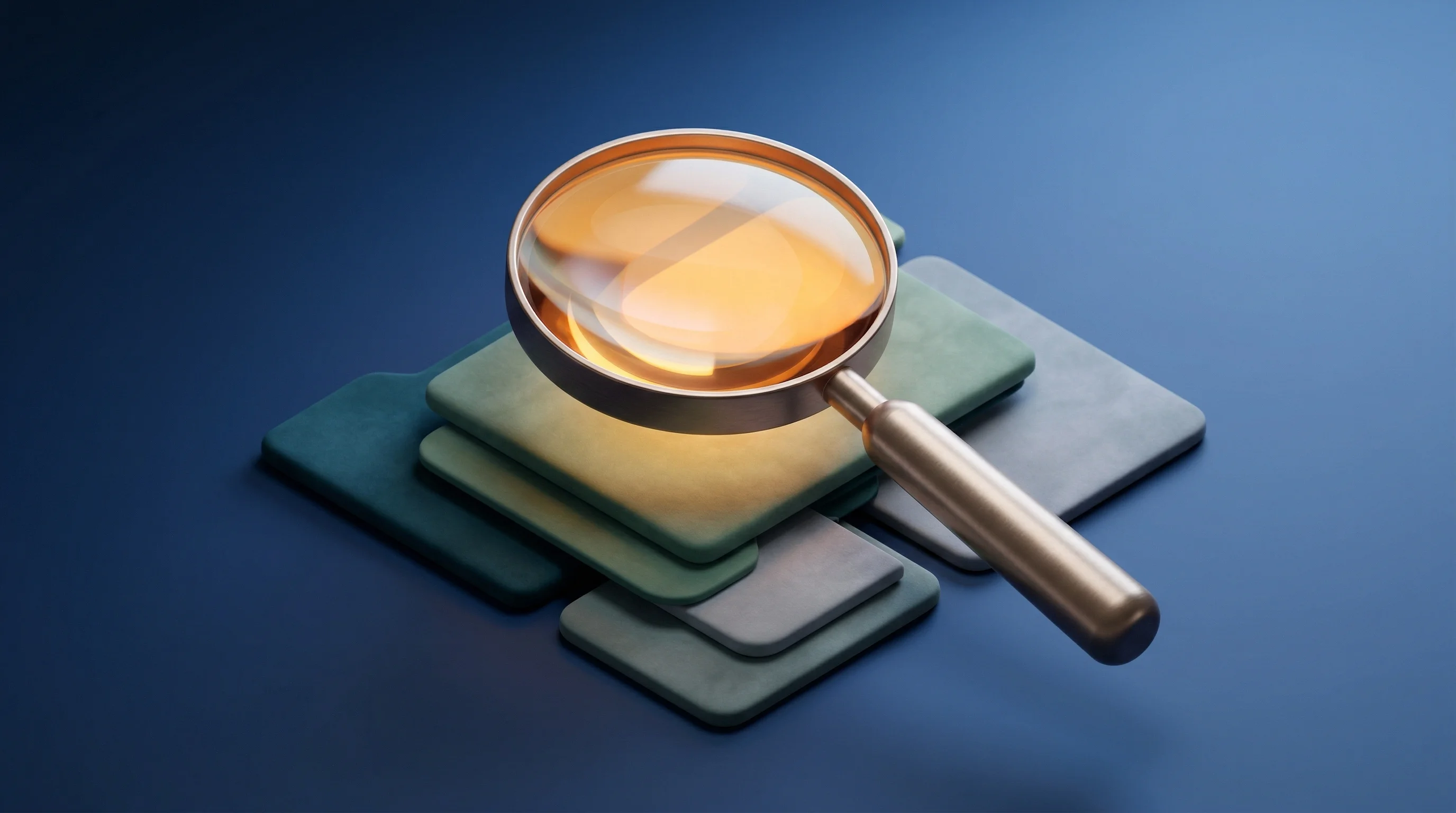 Digital illustration for article section "The Bigger Picture" in "Haast Raises $12M Series A for AI Compliance Engine" - A hyperreal 3D animated scene in a Pixar-quality style featuring a large, elegantly stylized magnify...