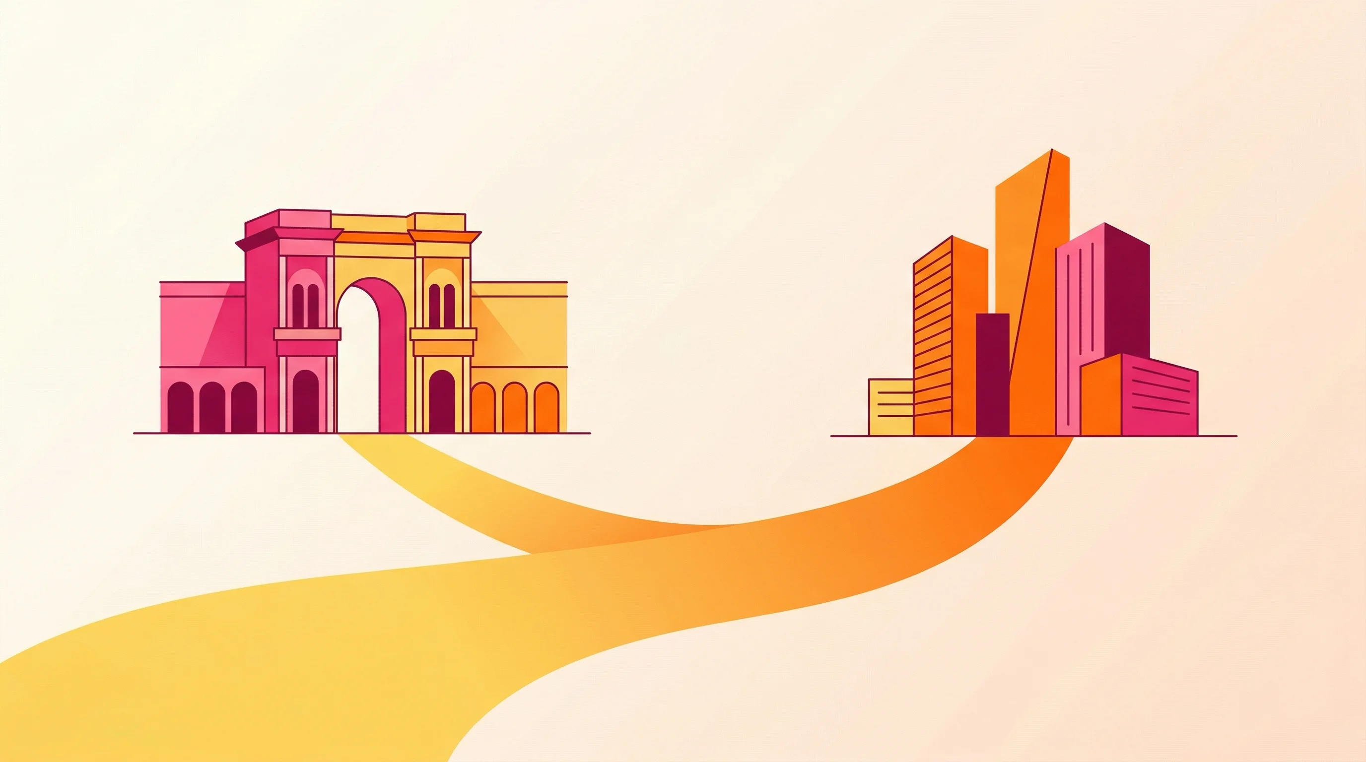Digital illustration for article section "A Dual-City Strategy" in "CareGlance Raises $4.1M Seed for Industrial OCT Sensors" - A modern commercial illustration representing a dual-city business strategy, featuring two stylized,...