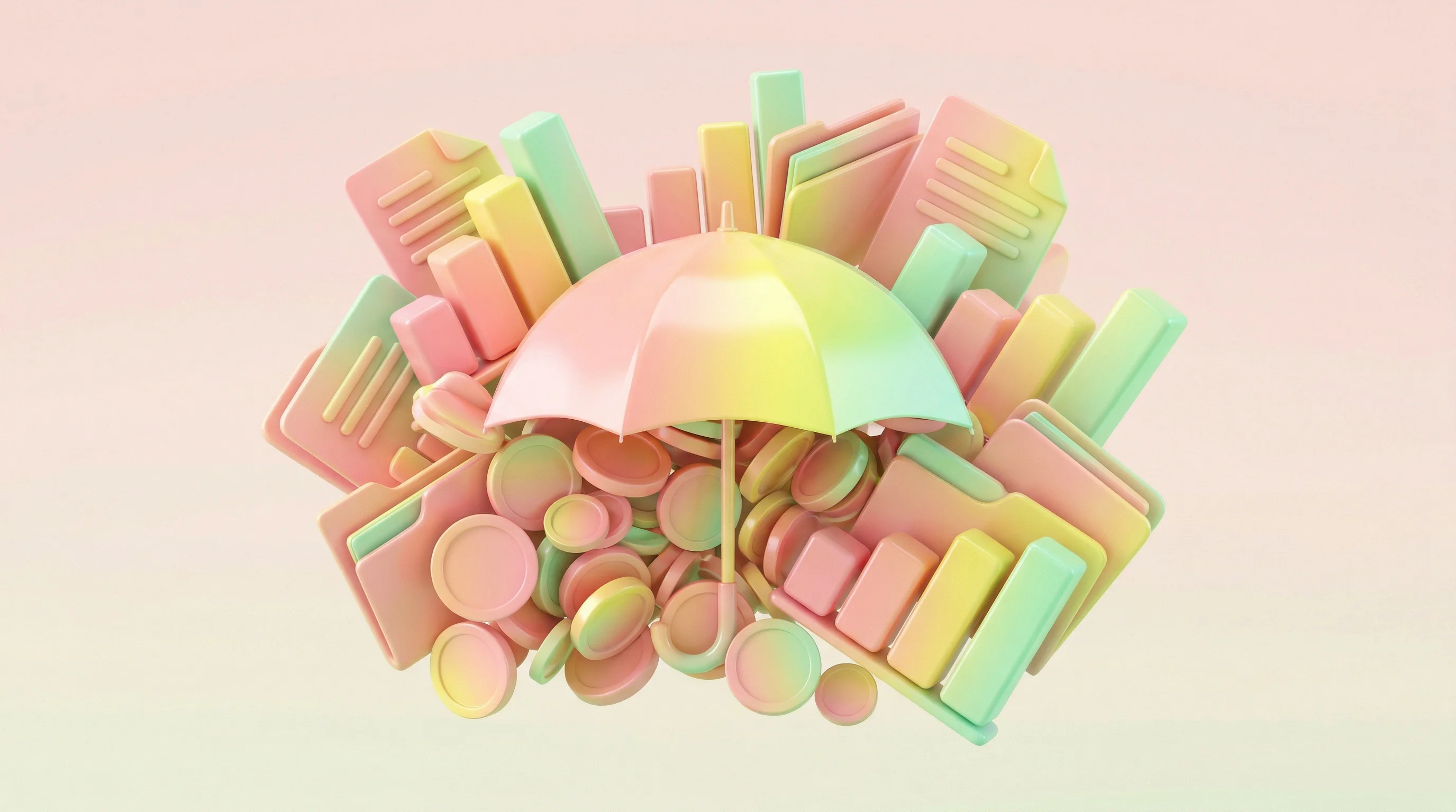 Digital illustration for article section "A Crowded Field, Suddenly" in "Strala Raises $51.3M Series B for AI-Powered Insurance Claims" - A conceptual, minimalistic 3D composition representing a sudden rush of venture capital in the insur...
