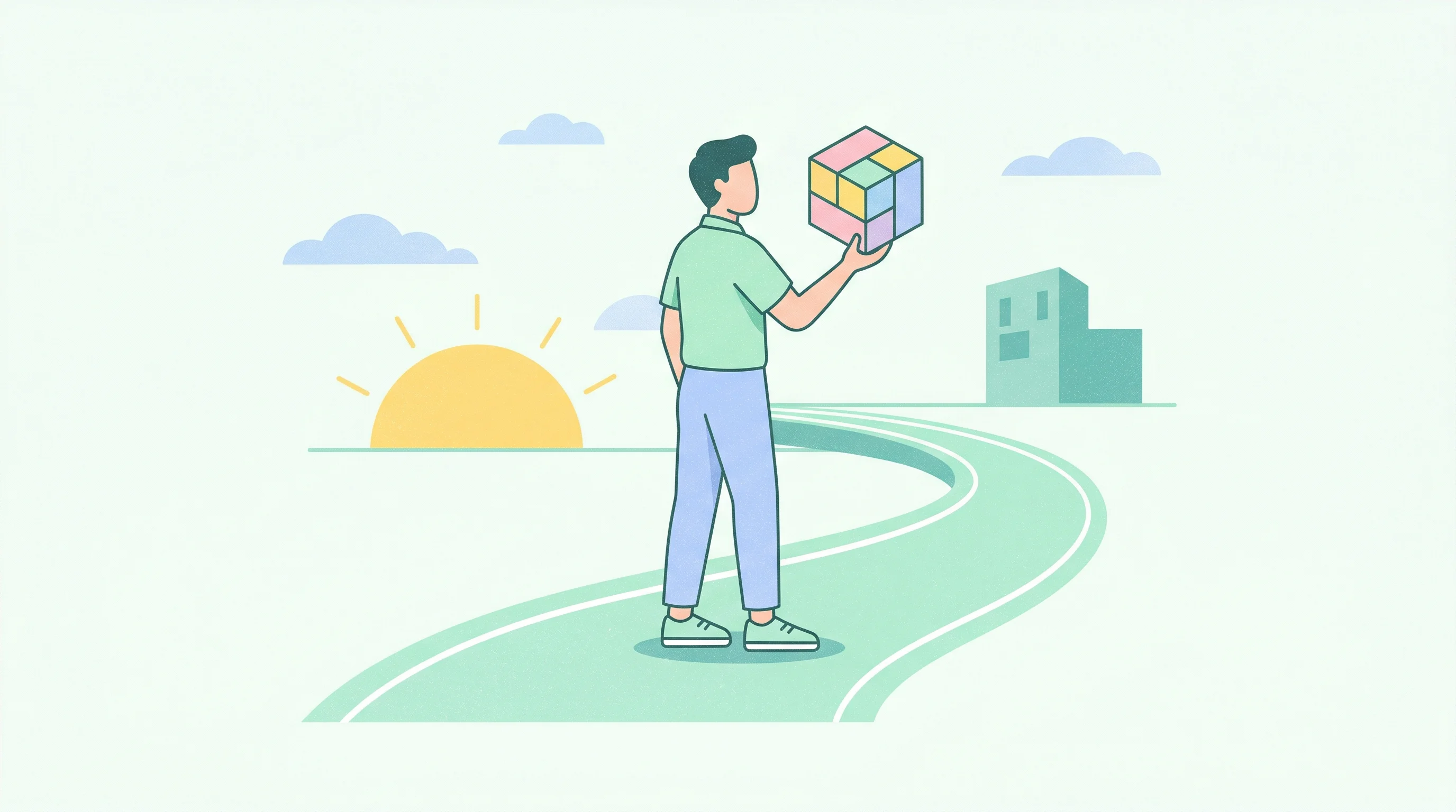 Digital illustration for article section "Engineers as Mini-CEOs" in "Kilo Launches AI Coding Subscription Built in Three Days" - A minimalist, modern flat vector illustration representing the concept of engineers acting as empowe...