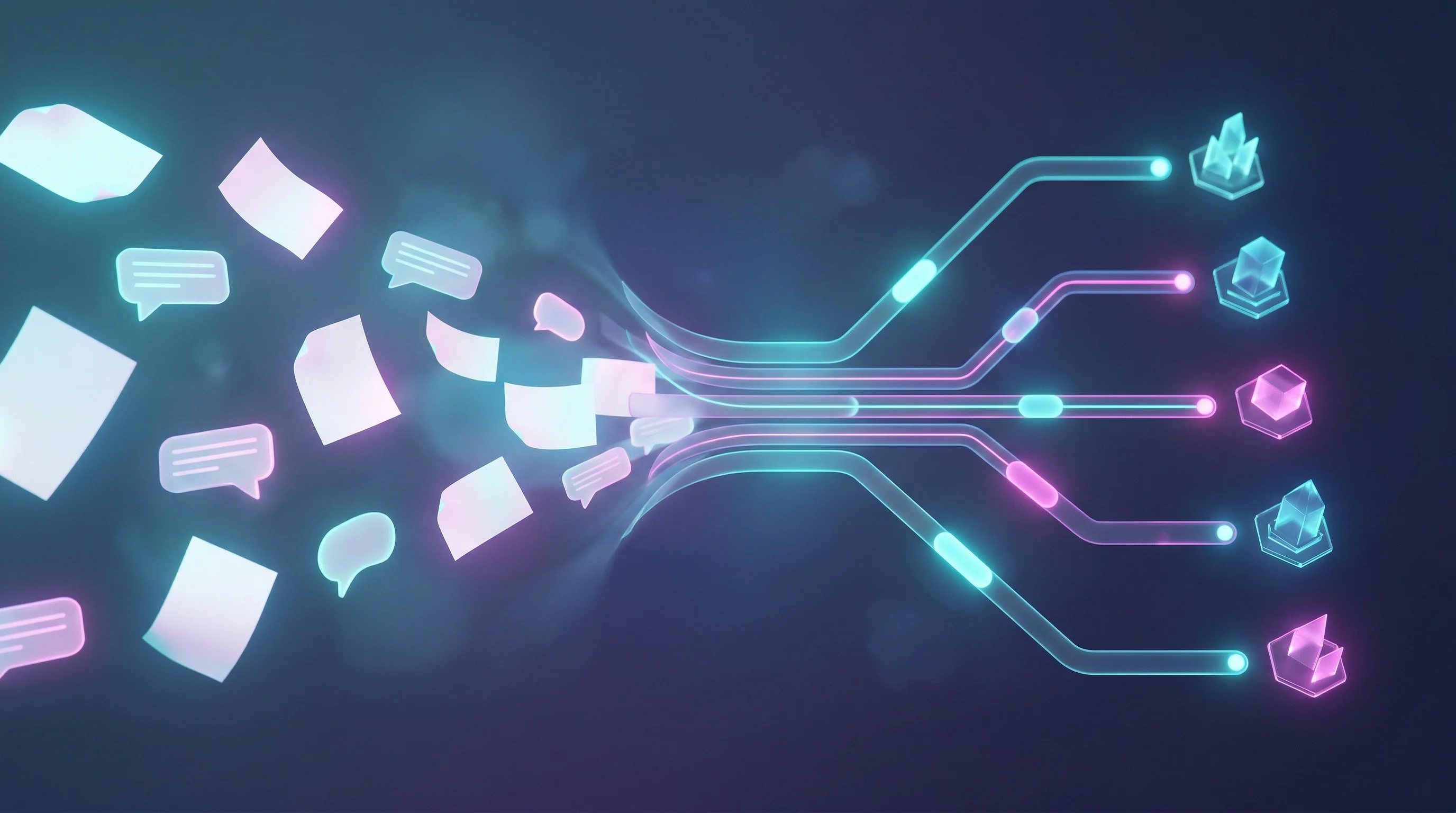 Digital illustration for article section "What Cleveland Clinic Is Actually Doing" in "Luminai Lands $38M Series B as Cleveland Clinic Deploys AI Platform" - A clean, minimalist conceptual visualization of medical referral intake and classification, featurin...