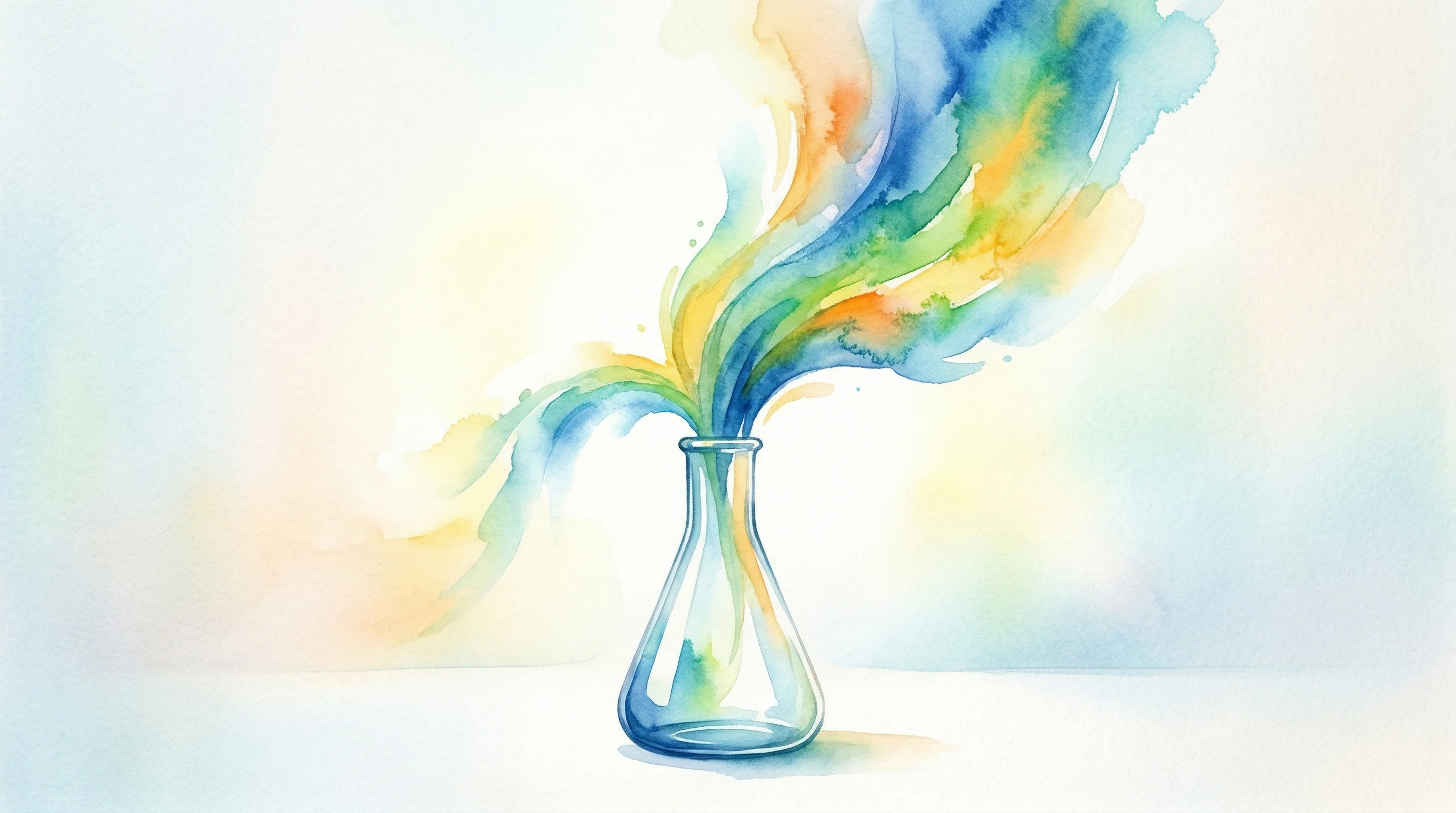 Digital illustration for article section "Content Section 5" in "Kimia Raises $7M to Scale AI Platform for Chemical Industry" - A minimal, conceptual composition featuring a single, elegant, stylized glass chemical flask resting...