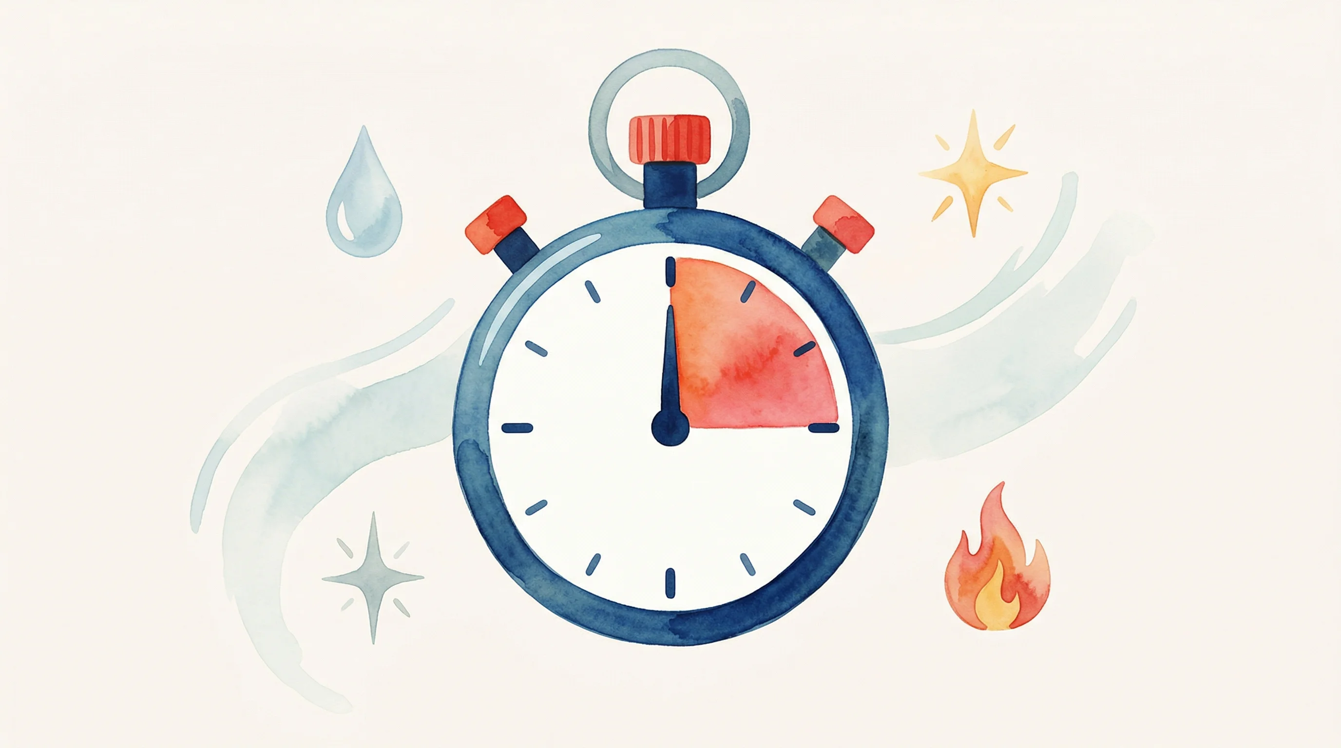 Digital illustration for article section "Content Section 5" in "Argentine Wildfire AI Startup Raises $2.7M to Beat NASA Detection" - A conceptual, minimalist illustration of a stylized stopwatch emphasizing a 35-minute mark, symboliz...