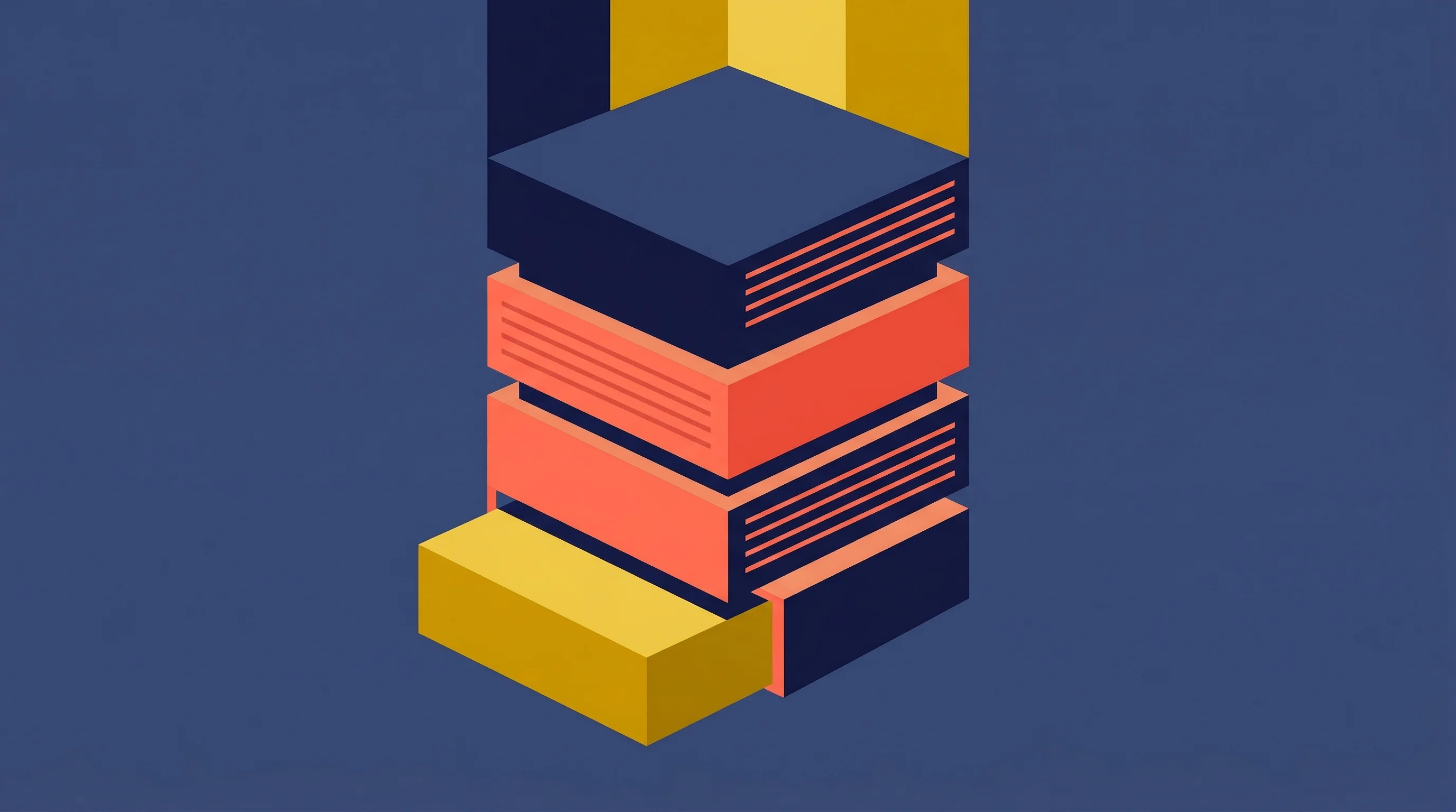 Digital illustration for article section "A Bet on Reinforcement Learning Infrastructure" in "Deeptune Raises $43M from a16z for AI Agent Training Platform" - A clean, minimalist conceptual illustration of a towering, structured architectural stack representi...