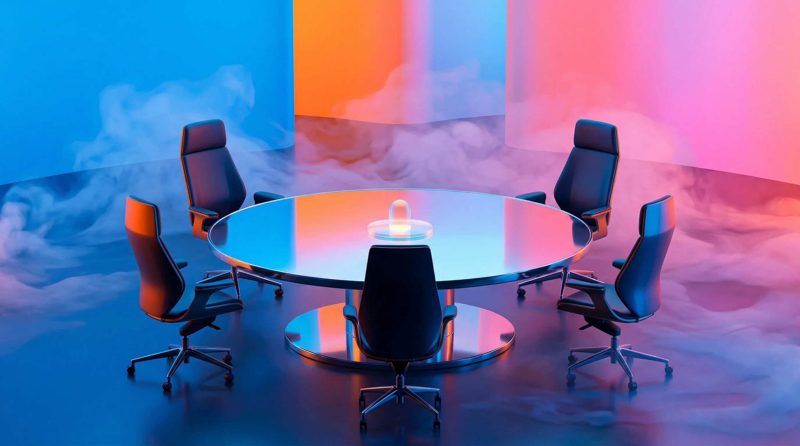 Digital illustration for article section "A Familiar Board, A Strategic Signal" in "Palo Alto Networks Founder Raises $45M Seed for AI Security Startup" - A conceptual and minimalist representation of a reunited corporate board of directors, featuring a s...