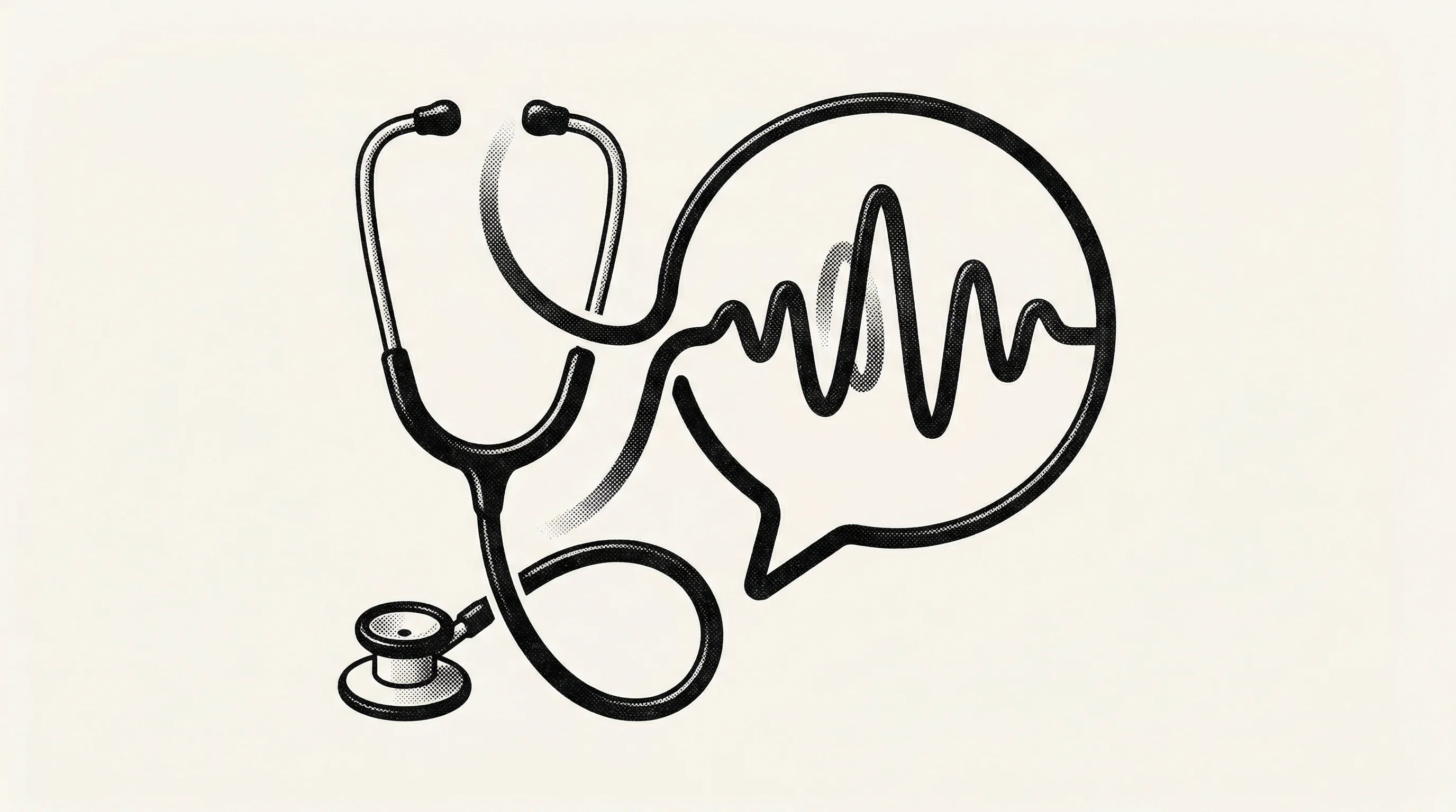 Digital illustration for article section "Healthcare Bets and Workflow Automation" in "YC W26 Demo Day: 16 AI Startups Redefining Real-World Applications" - A conceptual, minimalist illustration representing real-time AI medical interpretation and healthcar...