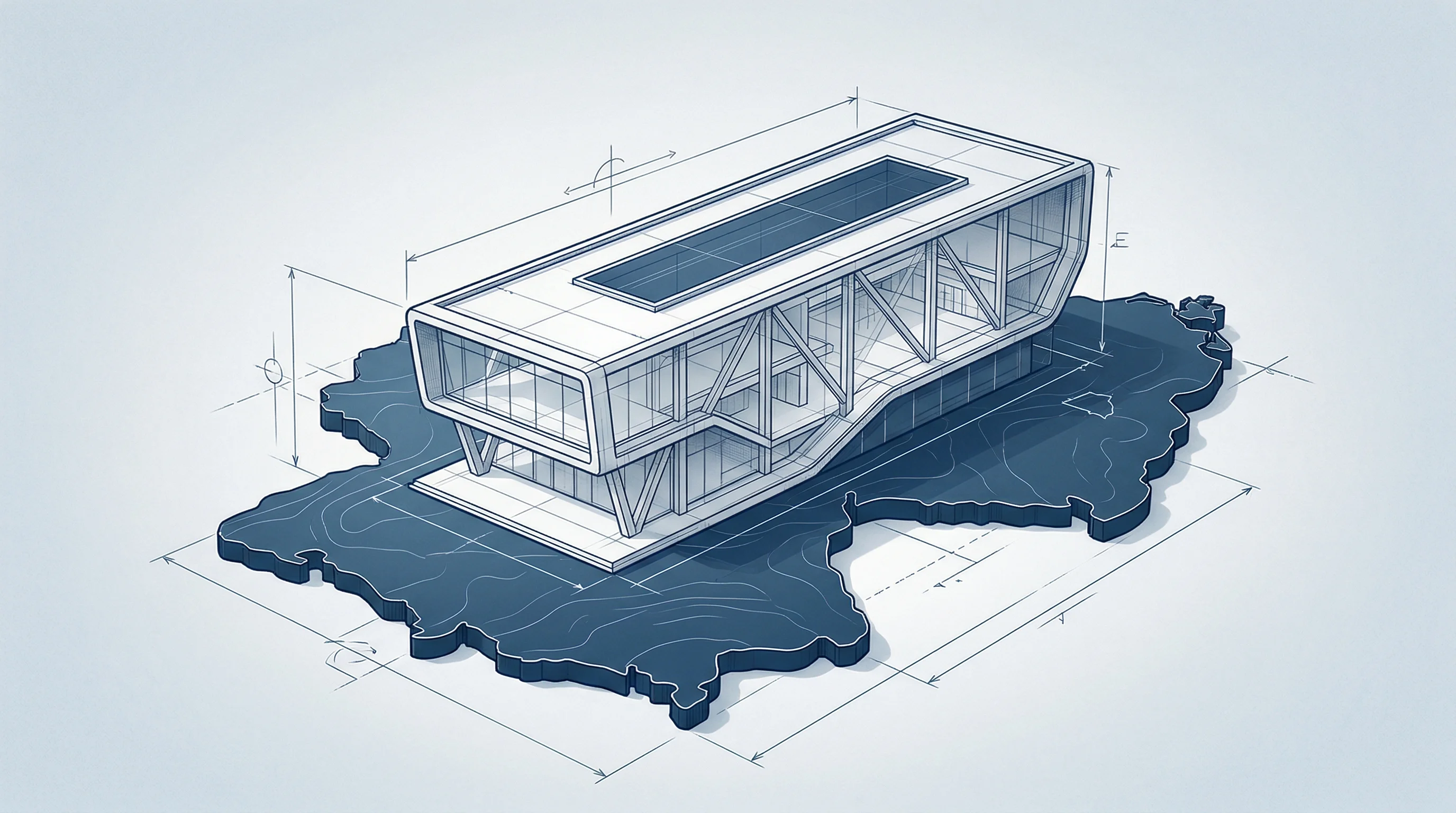 Digital illustration for article section "Hyperscalers Aren't Standing Still" in "Mistral AI's Sovereign Infrastructure Playbook Bets on European Control" - A conceptual architectural model of a highly secure, modern infrastructure facility resting on a min...