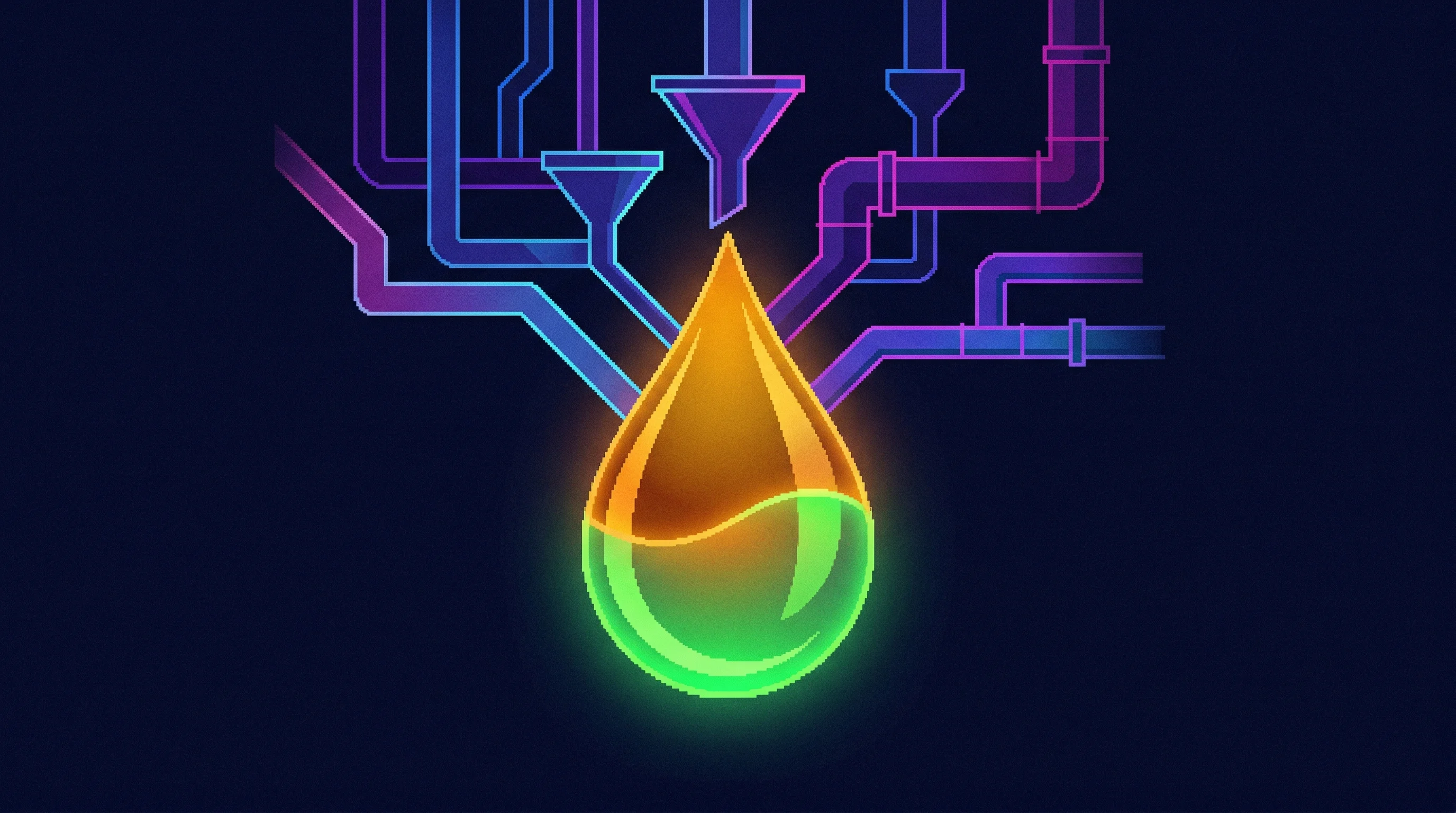 Digital illustration for article section "A Crowded, Messy Market" in "ECOIL Raises $2.5M Series A to Scale Cooking Oil-to-Biofuel Model" - A conceptual, clean, and minimal illustration representing a crowded used cooking oil-to-biofuel mar...