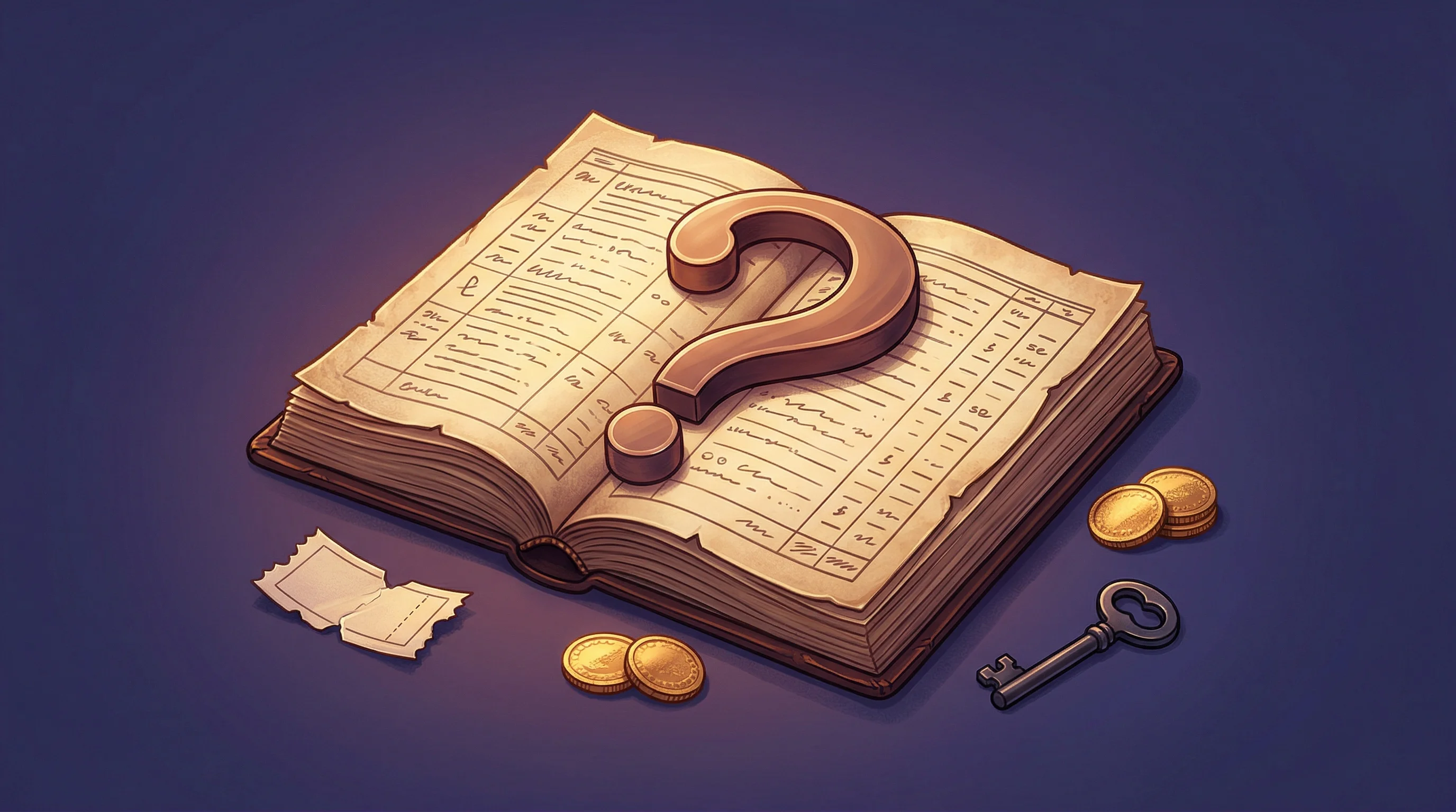 Digital illustration for article section "The Revenue Question Mark" in "How One Founder Runs Six $10K MRR SaaS on a $20/Month Stack" - A clean, minimal composition featuring a single, large, elegantly crafted question mark resting atop...
