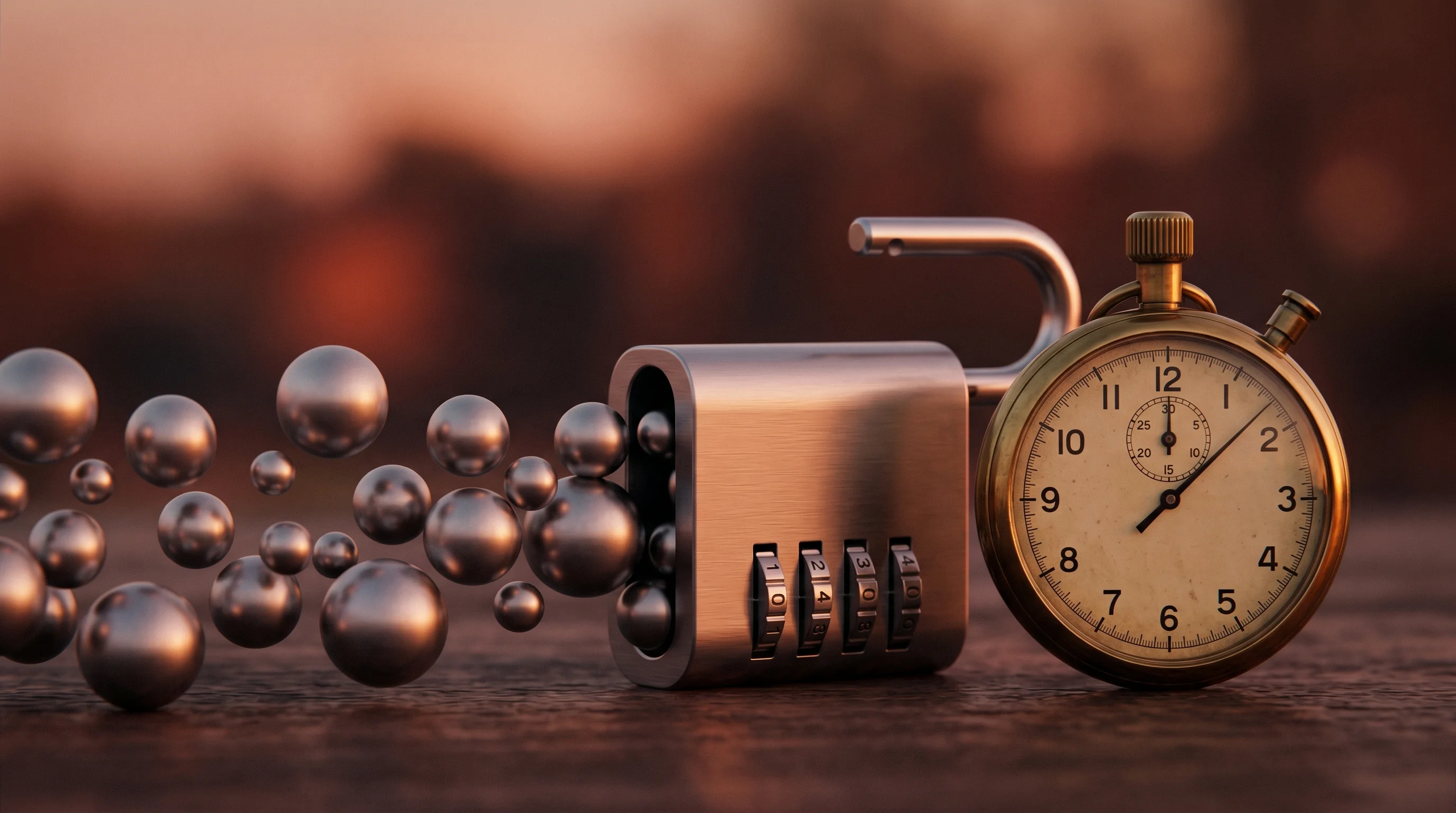 Digital illustration for article section "Regulatory Pressure, Technical Pain" in "OrtCloud's $1.7M Bet: Deterministic Cloud Tackles AI Performance Chaos" - A conceptual, minimalist composition featuring a sleek, modern combination lock springing open to re...