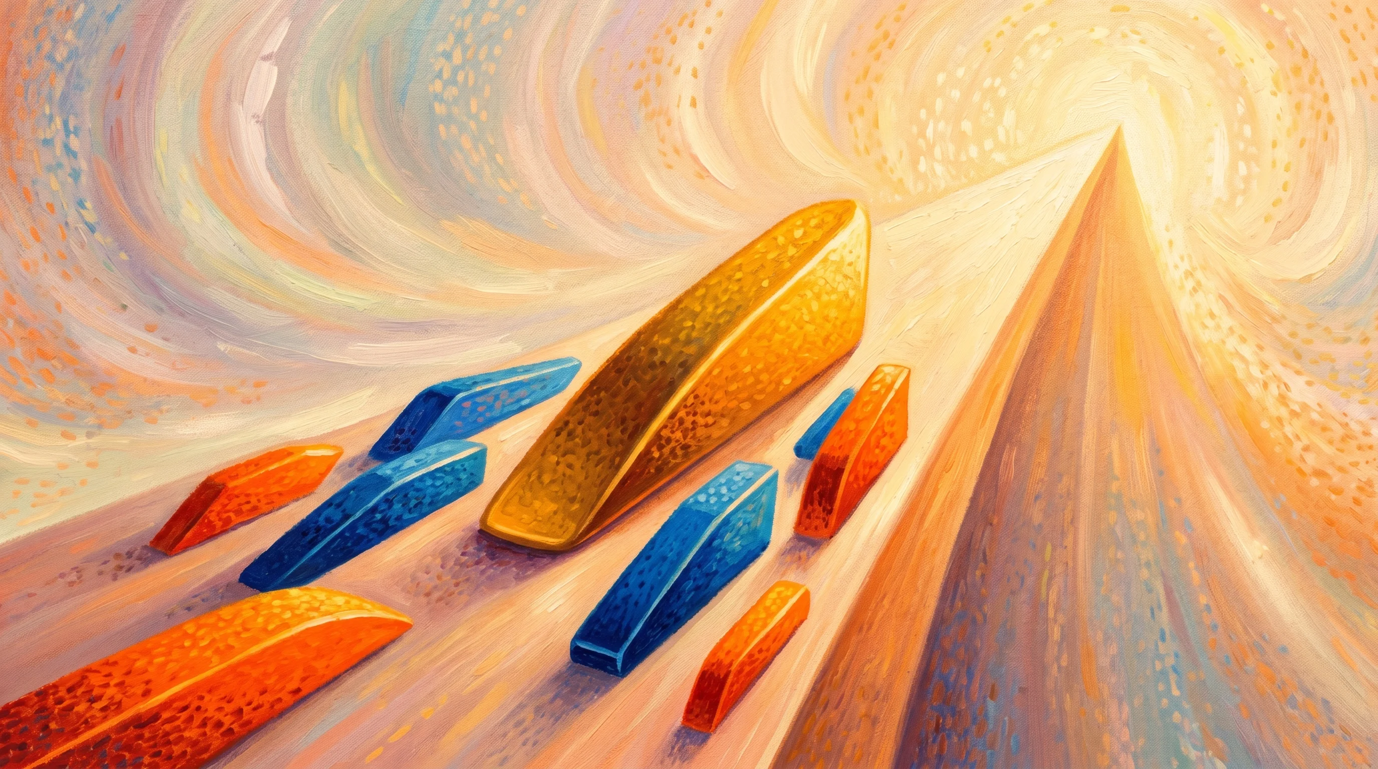 Digital illustration for article section "The Bigger Competitive Stakes" in "Cursor's Composer 2: Promising Benchmarks, Disclosure Controversy" - A clean and minimalist conceptual artwork representing a high-stakes competition in a crowded market...