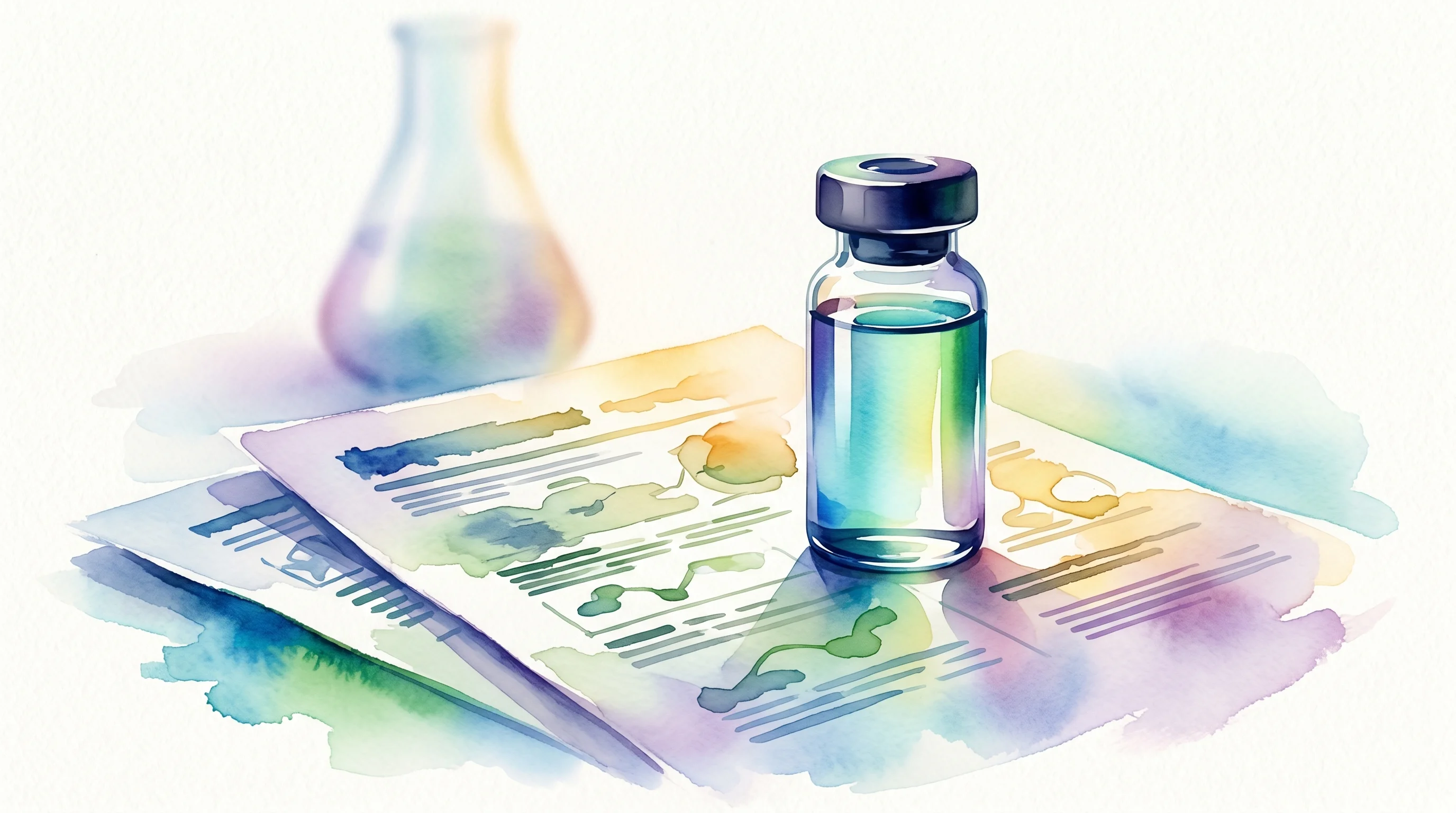 Digital illustration for article section "From Lab to Pharmacy Shelf" in "OPTISOLV's Dual-Coating Tech Promises 1,000x Boost in Supplement Absorption" - A clean, minimal, and conceptual composition symbolizing the journey from a laboratory to a pharmacy...