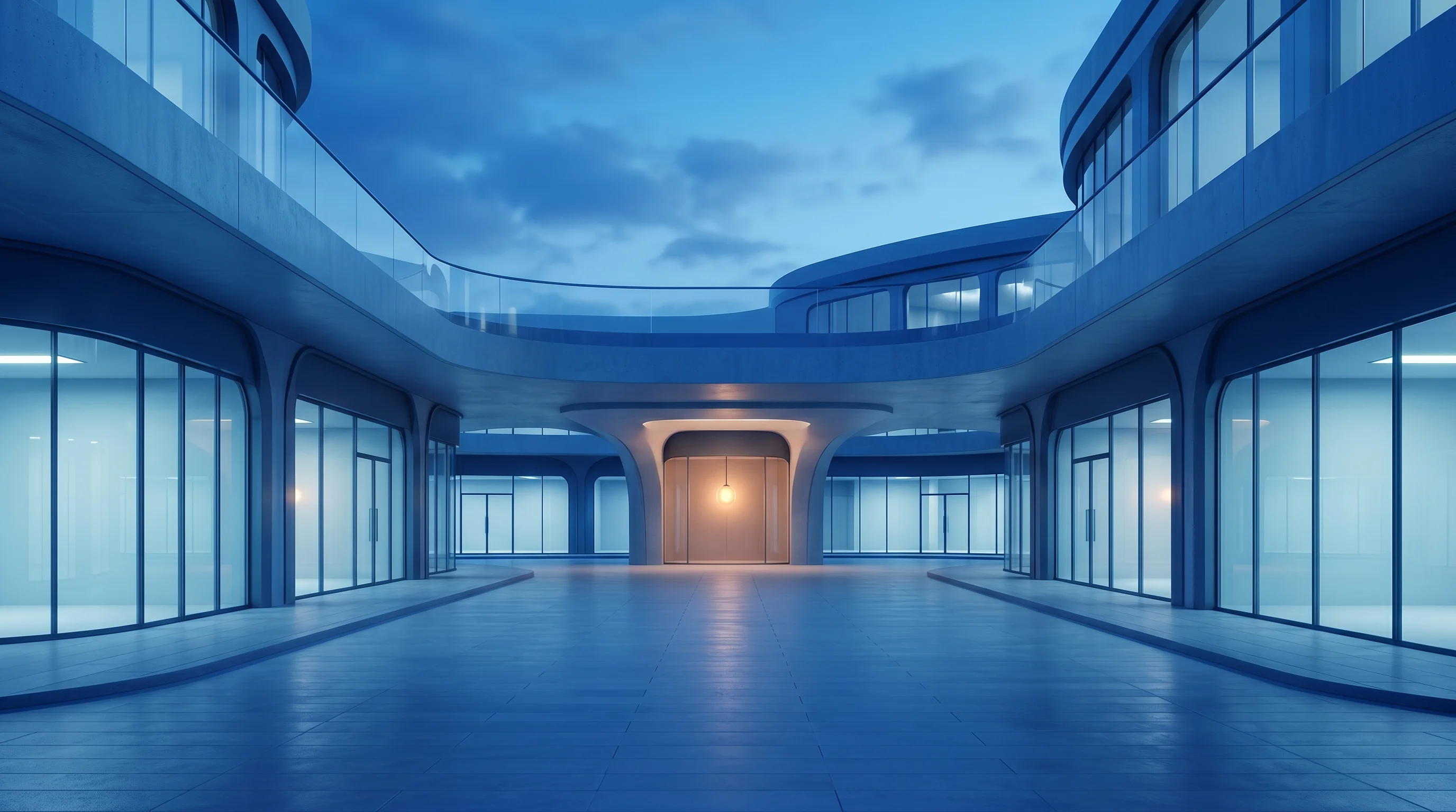 Digital illustration for article section "The Market That Might Exist" in "SolvaPay Raises €2.4M to Build Payment Rails for AI Agent Commerce" - A minimalist, conceptual representation of a newly opened but entirely empty modern marketplace, fea...
