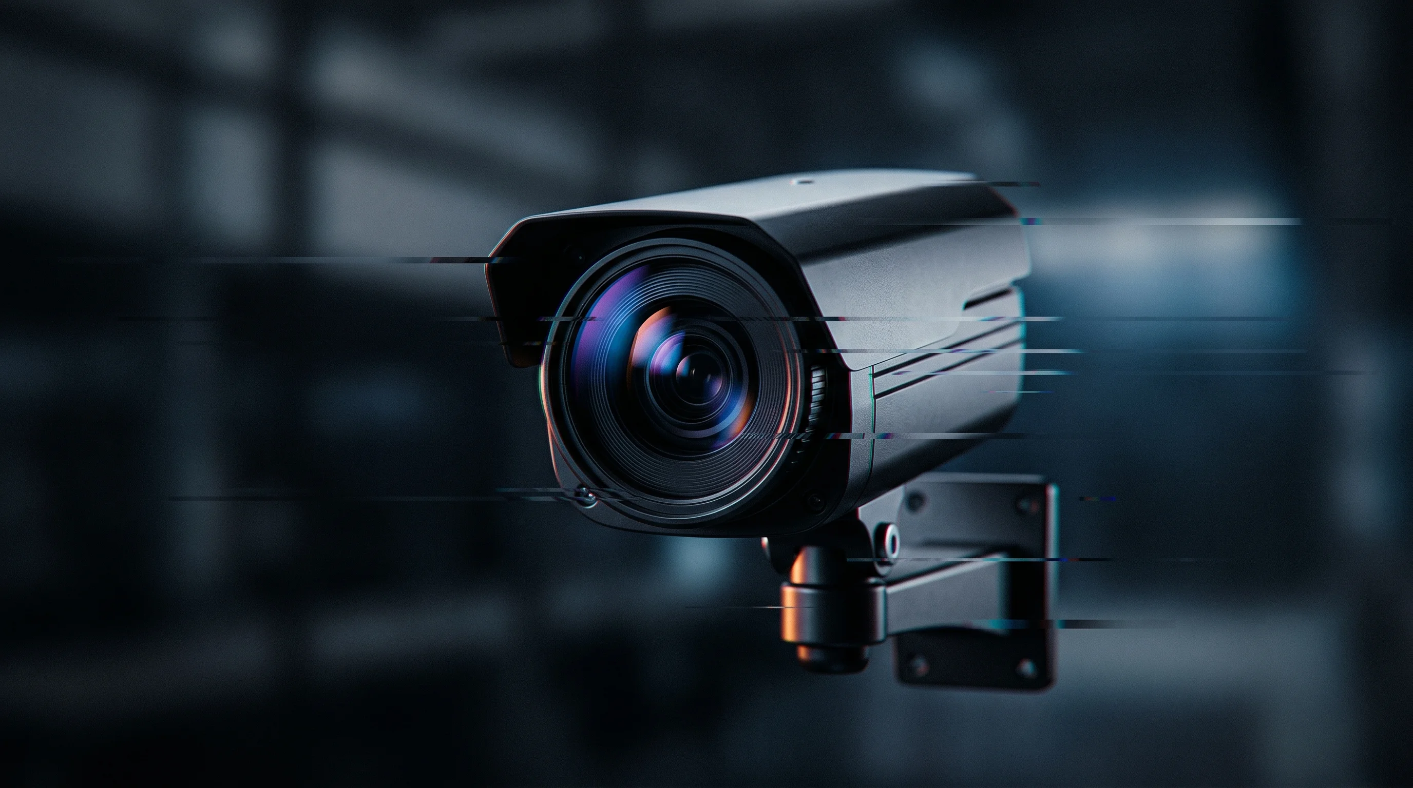 Digital illustration for article section "Early Deployments, Familiar Names" in "Vox Talk AI's 'Annie' Automates Alarm Response with €1.35M Raise" - A sleek, minimalist modern security camera lens serving as the solitary focal point, representing th...