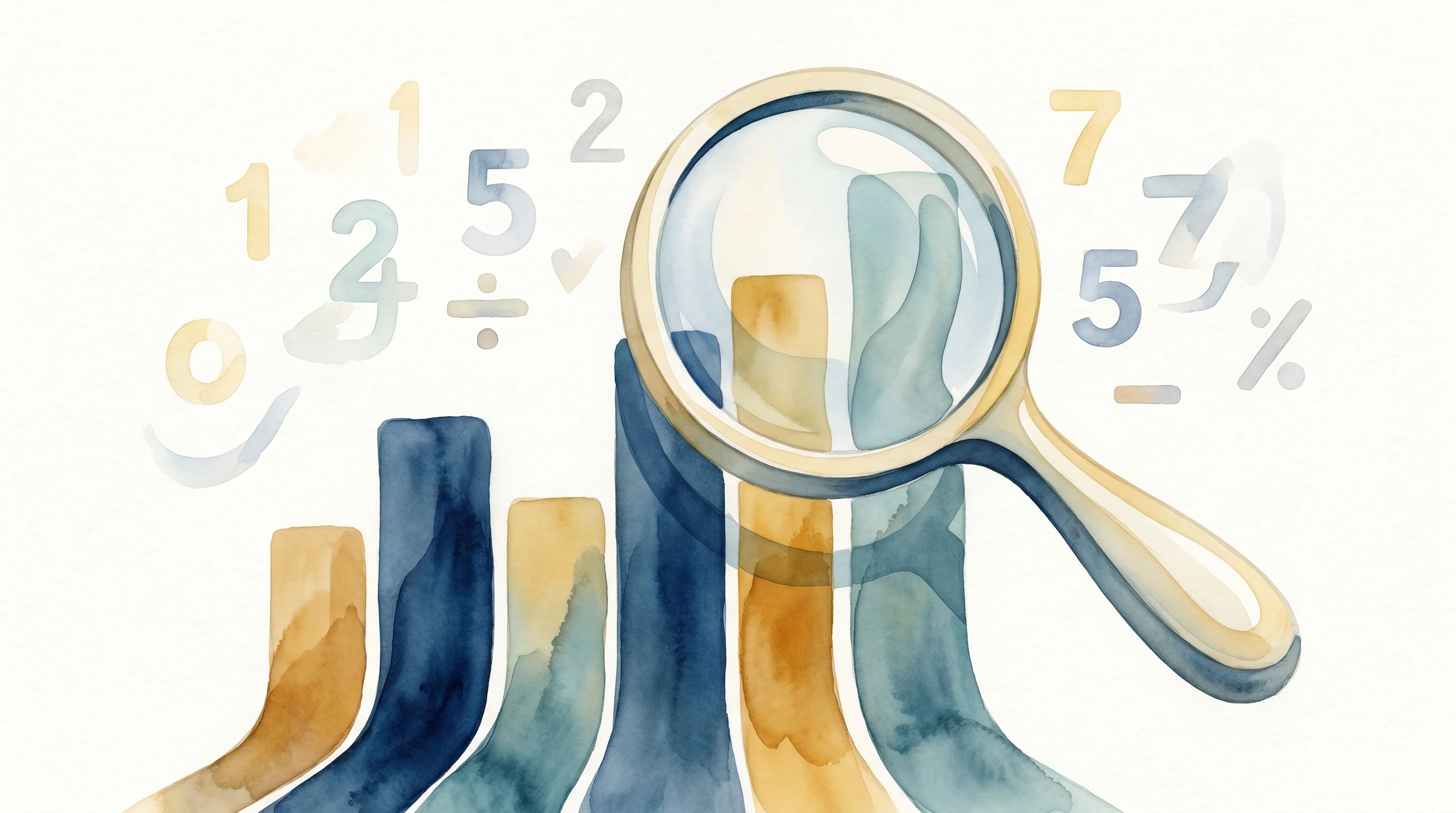 Digital illustration for article section "The Numbers, and the Questions Around Them" in "Why Emergent Built Its AI Agent for WhatsApp Instead of an App" - A clean, minimal, and conceptual illustration representing the scrutiny of financial numbers and rev...