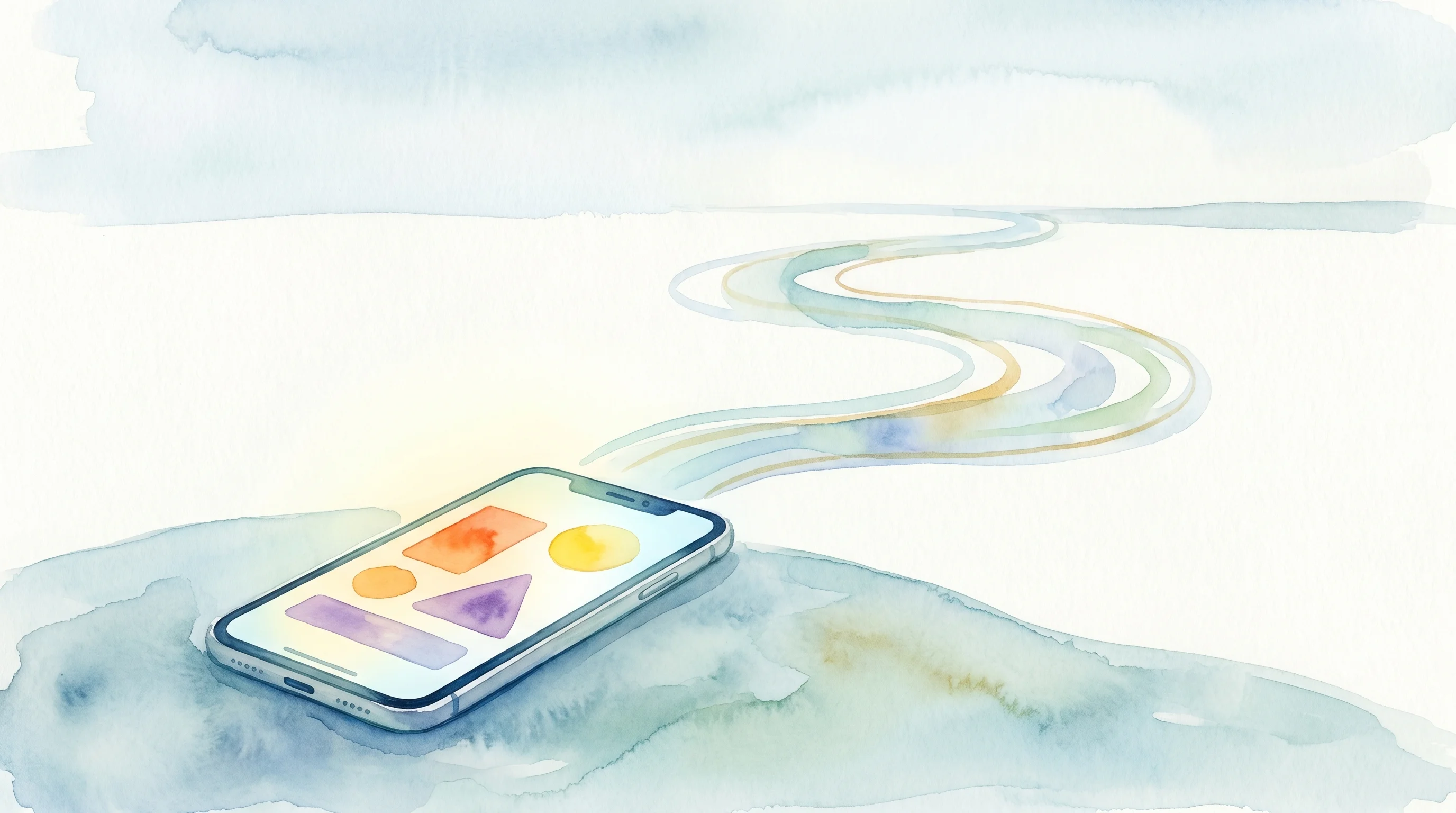 Digital illustration for article section "Where This Goes" in "Why Emergent Built Its AI Agent for WhatsApp Instead of an App" - A clean, minimalist conceptual image of a sleek, modern smartphone resting on a soft, smooth surface...