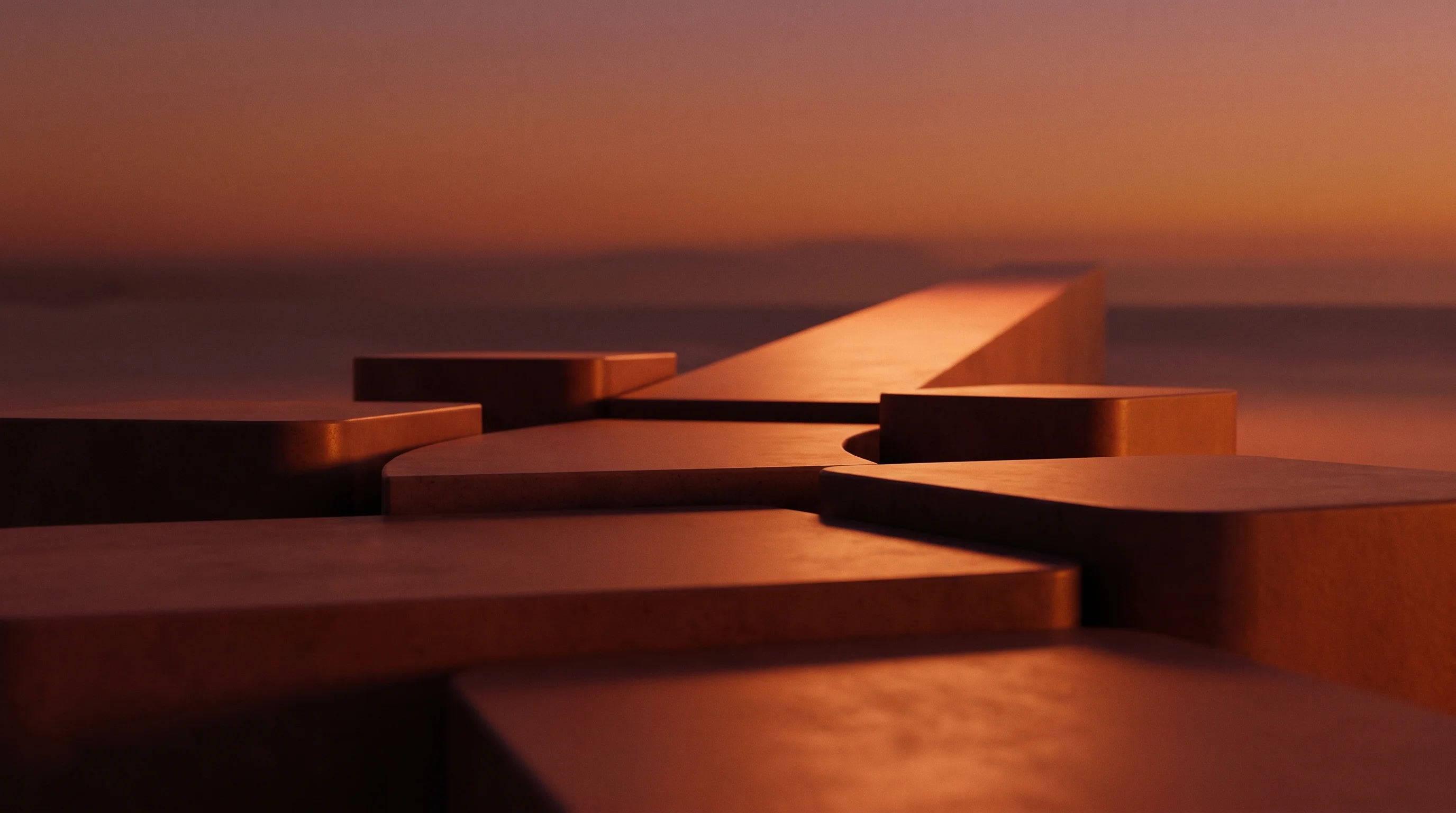 Digital illustration for article section "What Comes Next" in "The AI Orchestration Wars: Open Source Upstarts Challenge Tech Giants" - A minimalist, abstract conceptual scene featuring a series of smooth, elegant geometric platforms co...