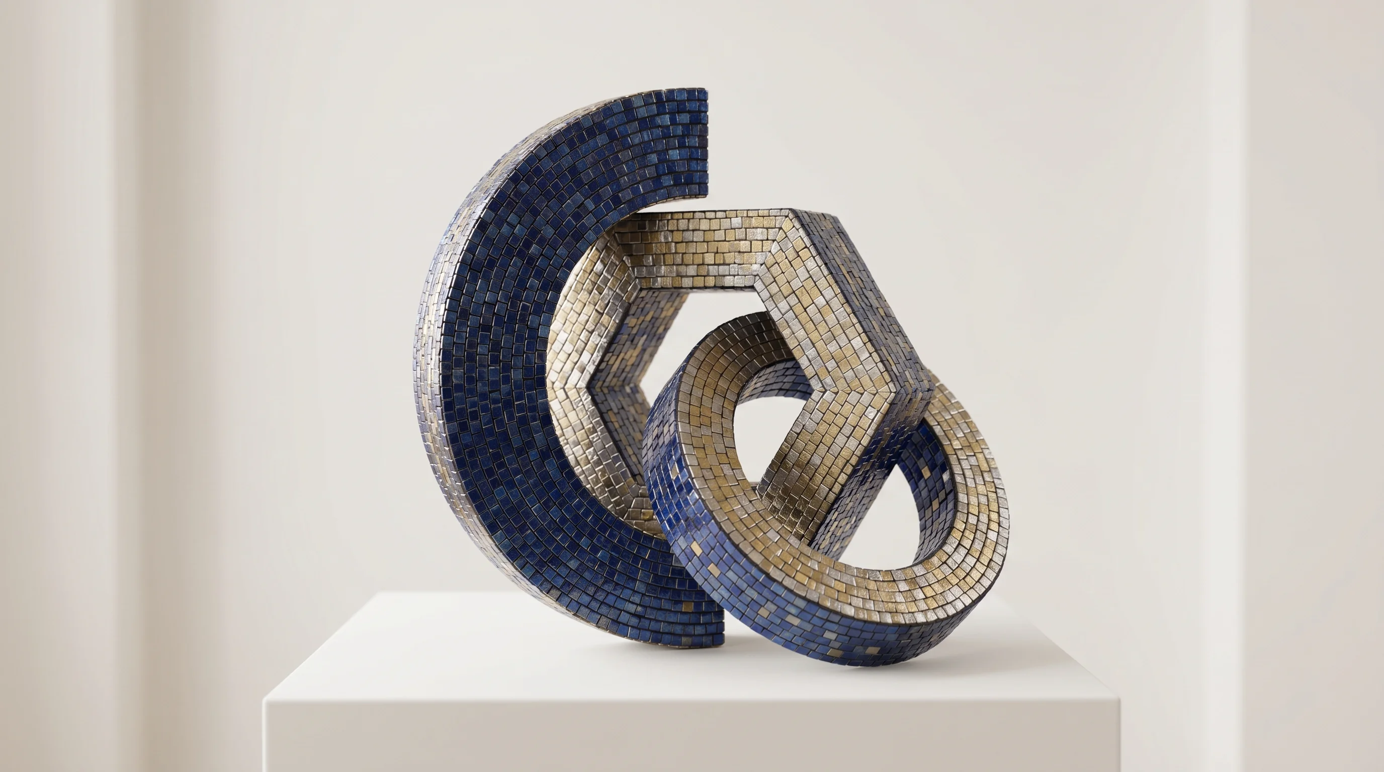 Digital illustration for article section "Customers and Credibility" in "Spektr Raises $20M from NEA for AI Compliance After Prior Exit" - A sleek, abstract 3D sculpture representing corporate credibility and a diverse, high-profile client...