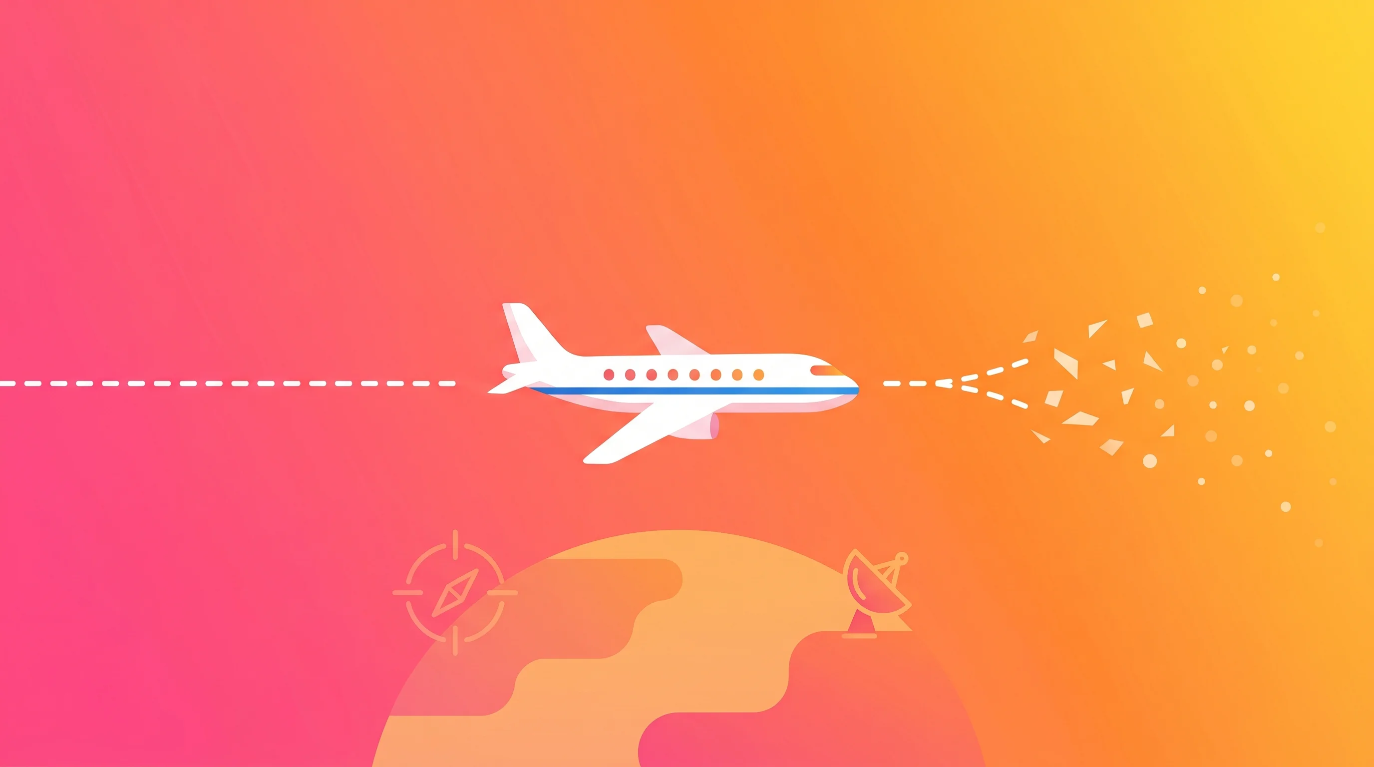 Digital illustration for article section "When GPS Goes Dark" in "SBQuantum Raises $4M for Diamond Magnetometers in Orbit" - A minimalist and modern contemporary commercial illustration of a sleek passenger airplane navigatin...