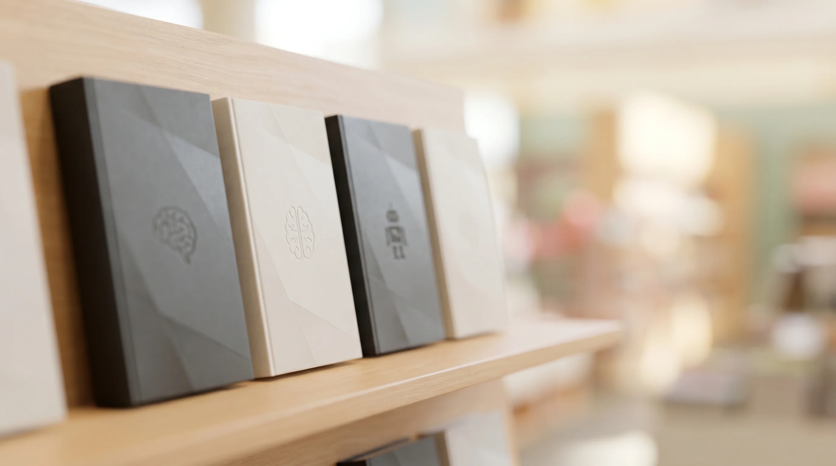 Digital illustration for article section "A Store Stocked with Irony (Maybe)" in "An AI Got a $100K Budget and a Lease—Now It's Running a Real Store" - A close-up, tilt-shift macro photograph of a clean, minimalist market shelf displaying a curated sel...