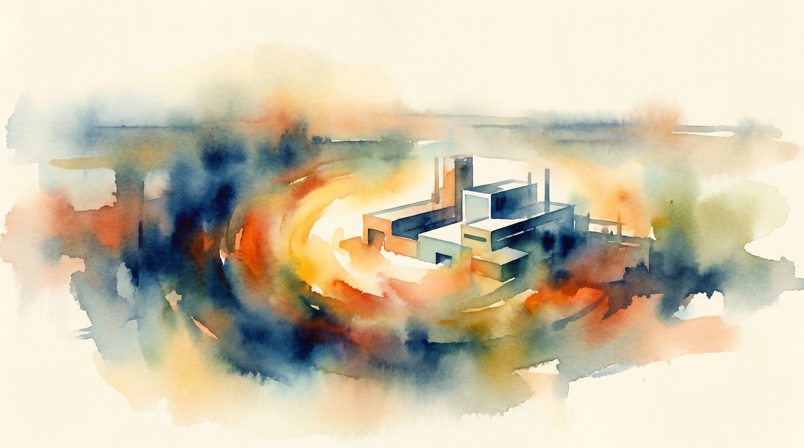 Digital illustration for article section "What the Money Will Buy" in "Intrinsic Foundries Raises $1.3M to Turn CO2 into Biochemicals" - A conceptual, minimalist depiction of a modern commercial industrial plant gracefully emerging in th...
