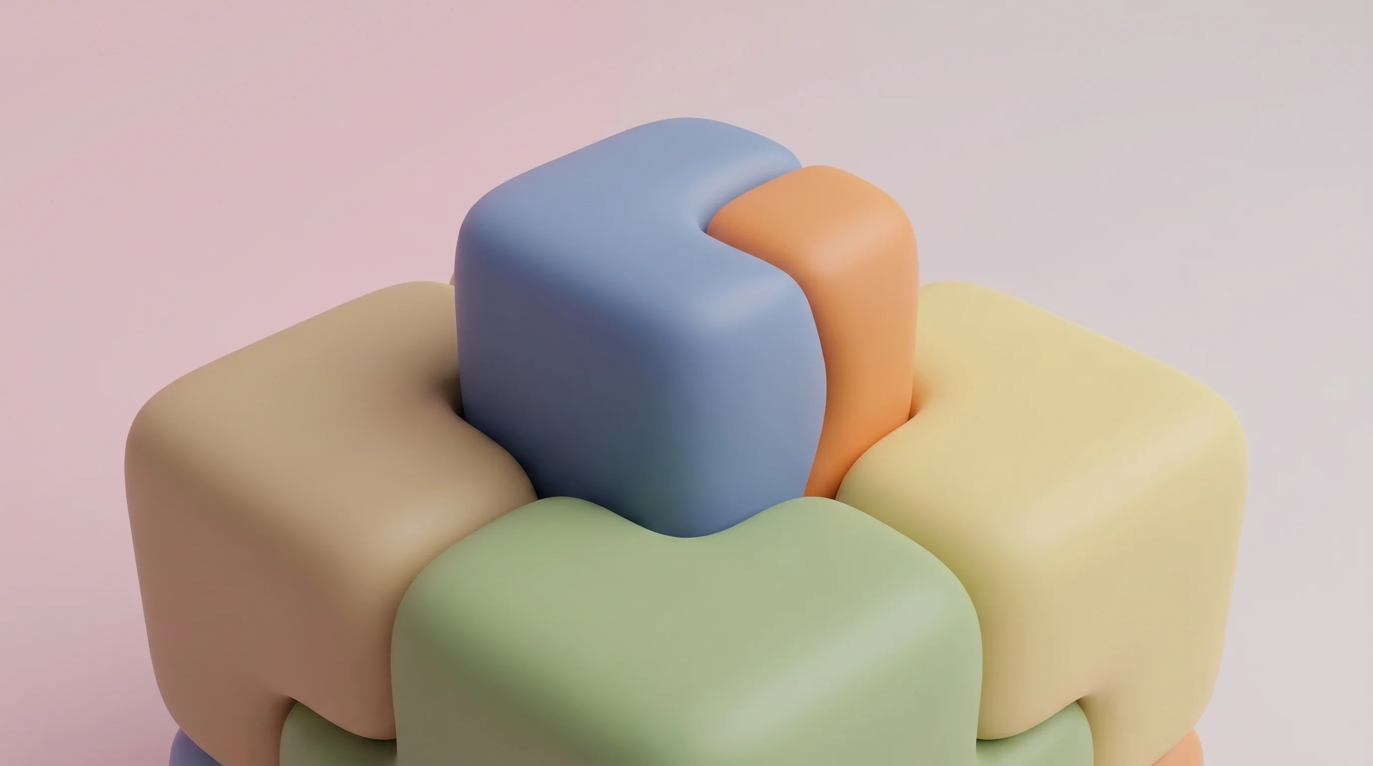 Digital illustration for article section "Infrastructure Play, Not Just a Form-Filler" in "YC-Backed Platus Raises $3.3M to Automate Legal Ops for EU Founders" - A conceptual, minimalist 3D rendering of a central modular building block smoothly interlocking with...