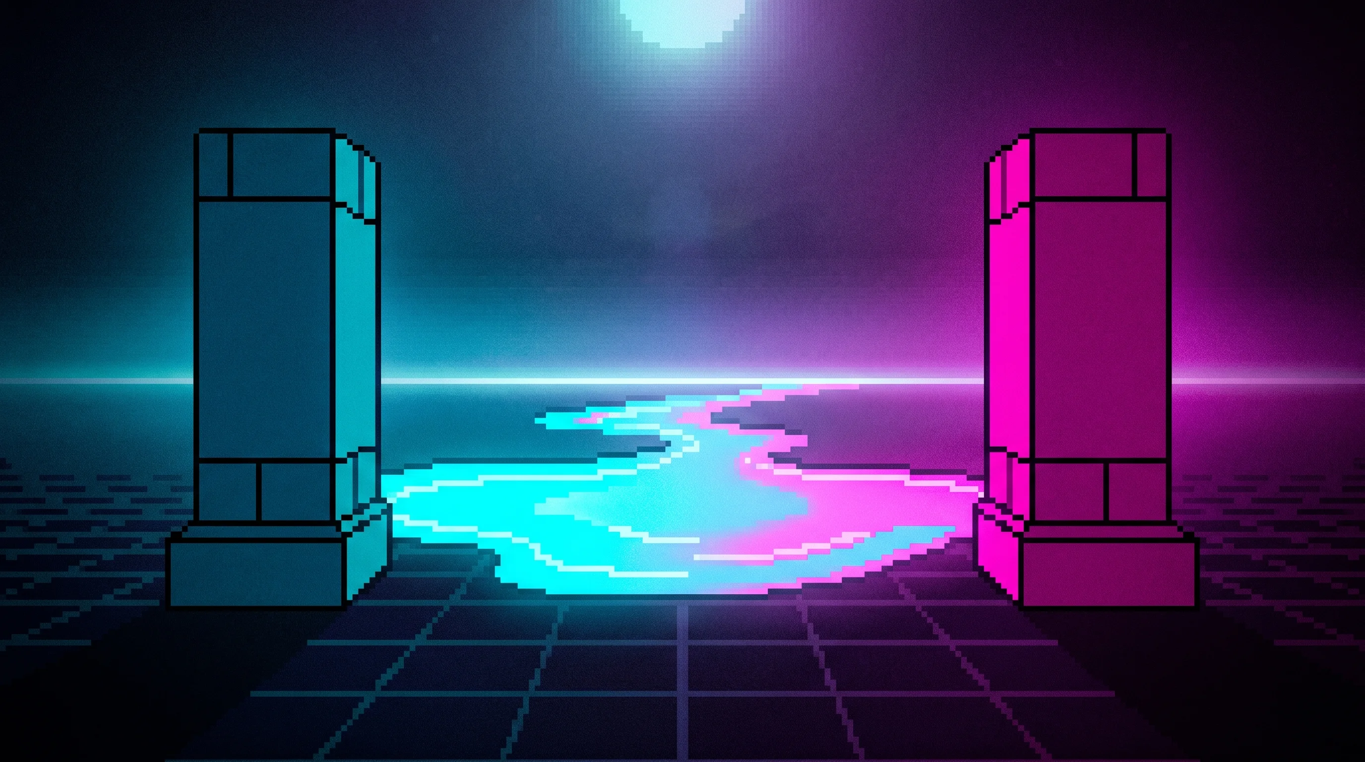 Digital illustration for article section "What's Next—and What's Missing" in "Simbian's AI Security Agents Hit 15x Growth on Just $10M Seed Funding" - A minimalist, conceptual pixel art illustration representing a 'Context Lake' acting as a cohesive b...