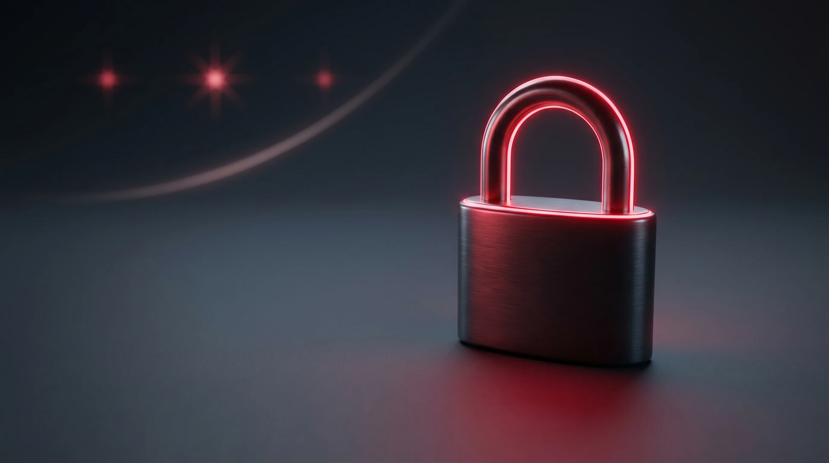 Digital illustration for article section "Quiet Growth" in "PanicLock Brings iOS-Style Biometric Kill Switch to MacBooks" - A sleek, minimalist padlock crafted from smooth, dark futuristic metal resting on a clean, unclutter...